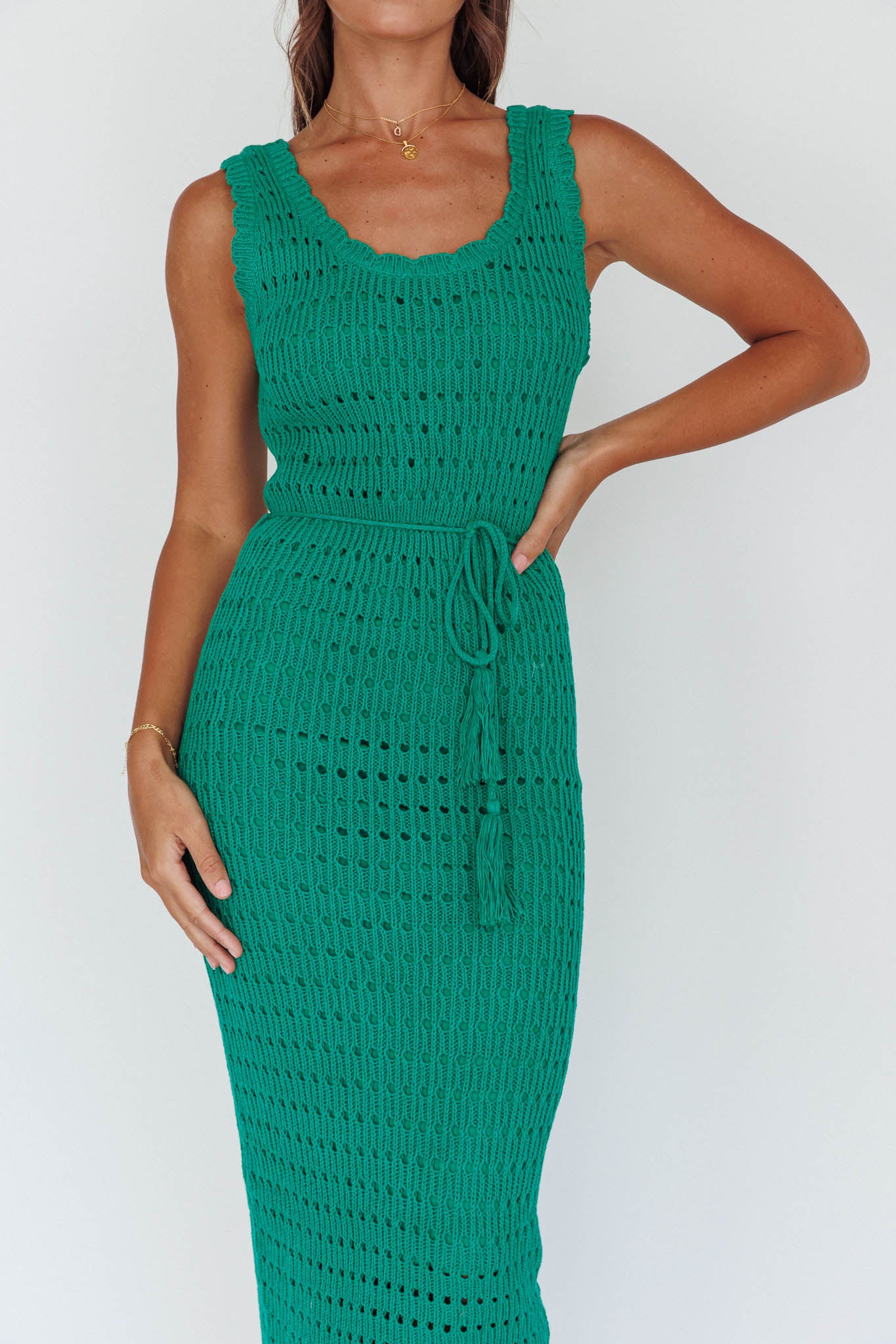 Wander Lust Crochet Midi Dress Green-Fable Dress