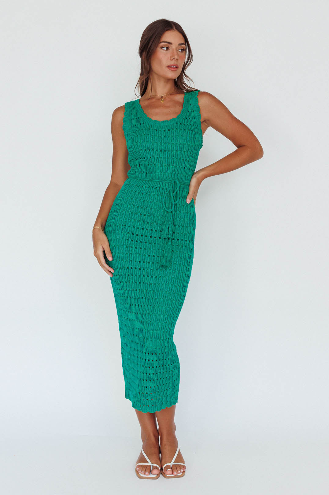 Wander Lust Crochet Midi Dress Green-Fable Dress