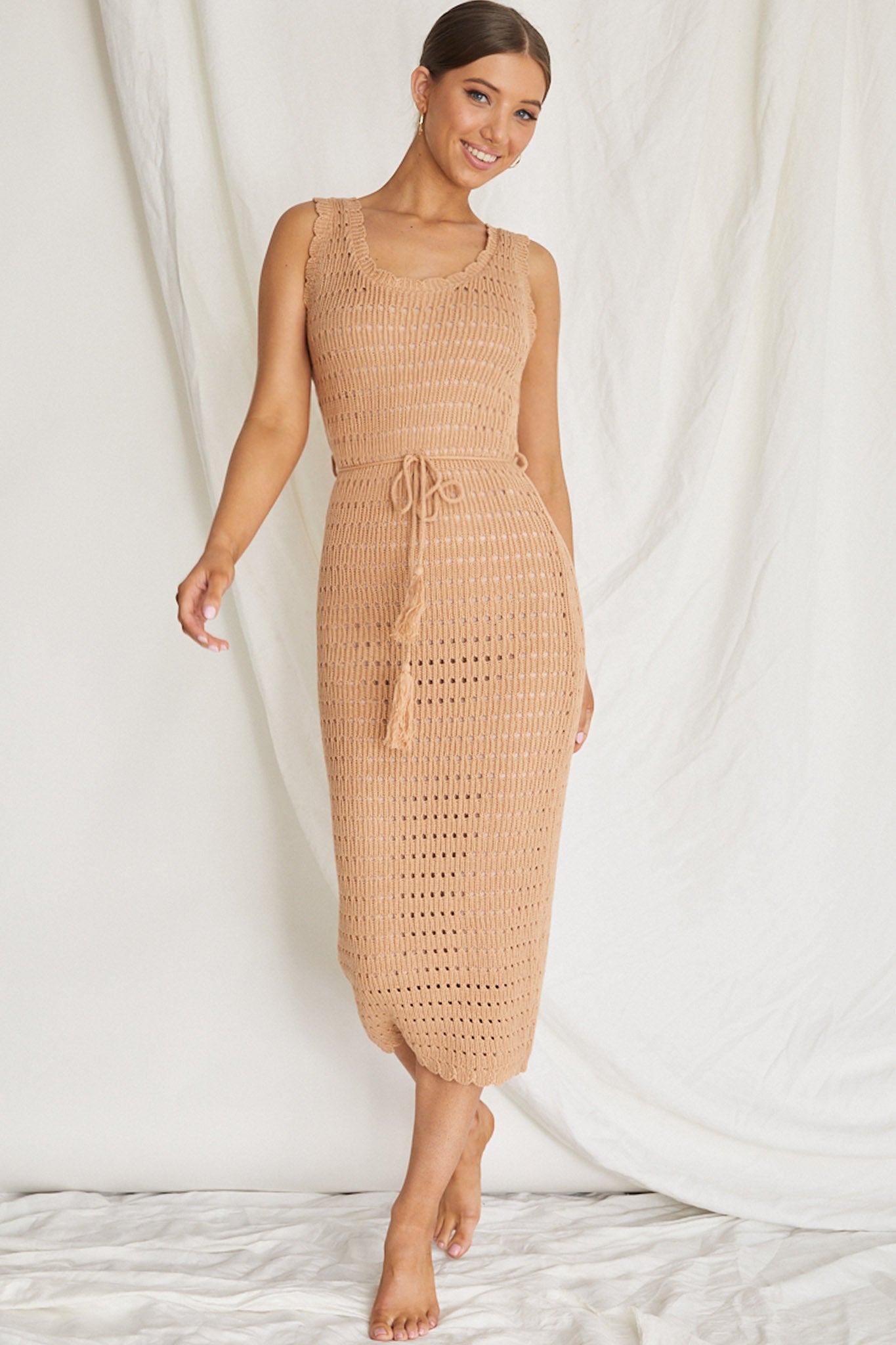 Wander Lust Crochet Midi Dress Mocha-Fable Dress