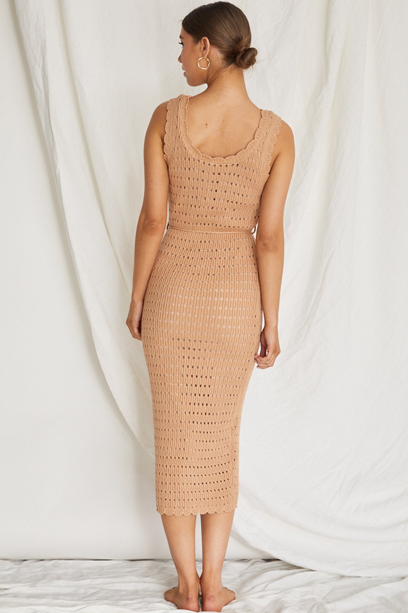 Wander Lust Crochet Midi Dress Mocha-Fable Dress