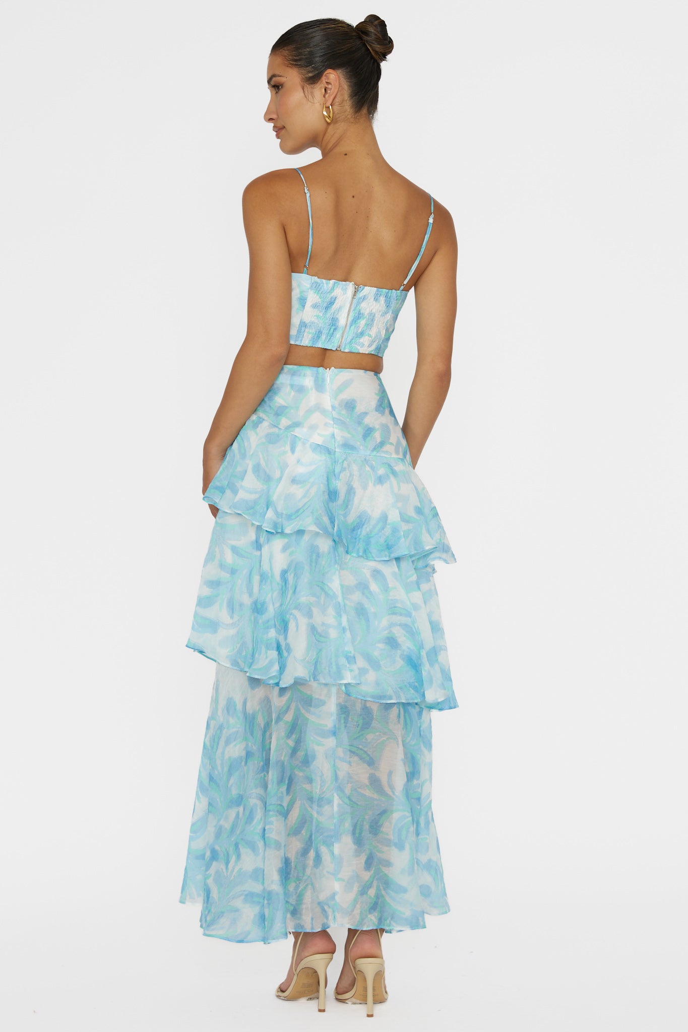 Veda Tiered Ruffle Maxi Skirt Floral Blue-Fable Dress