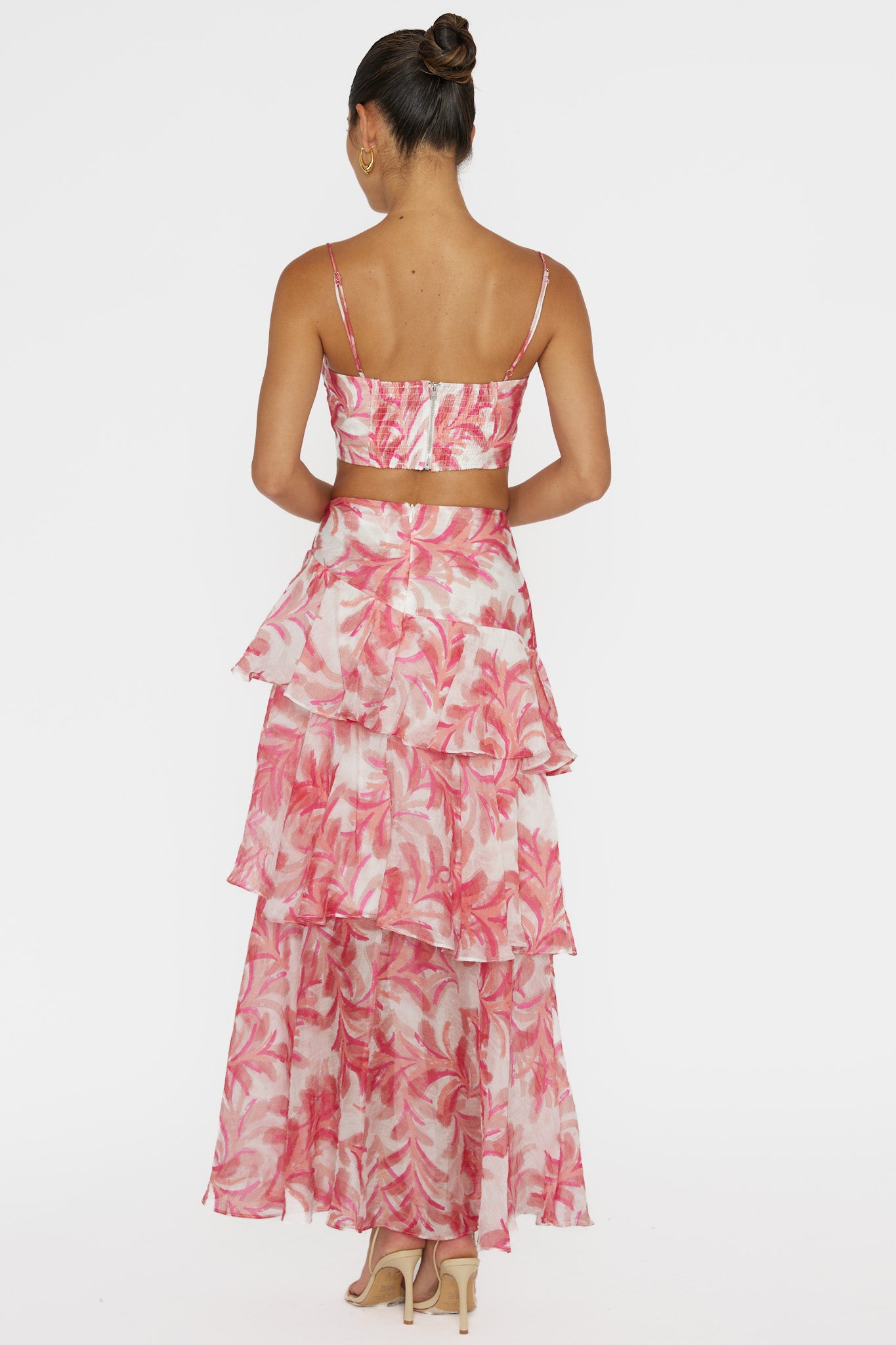 Veda Tiered Ruffle Maxi Skirt Floral Pink-Fable Dress