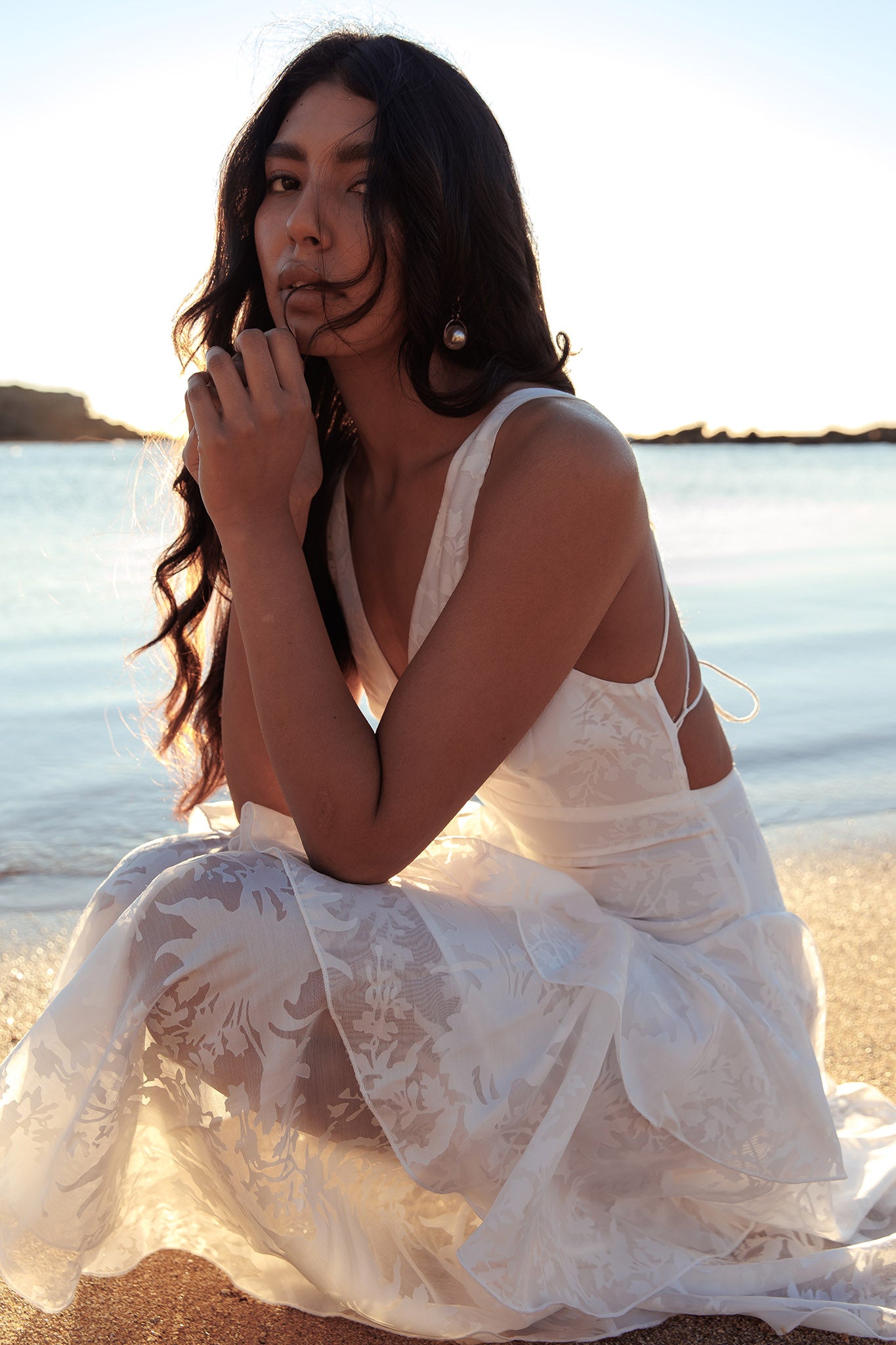 Veda Strappy Back Ruffle Chiffon Maxi Dress White-Fable Dress