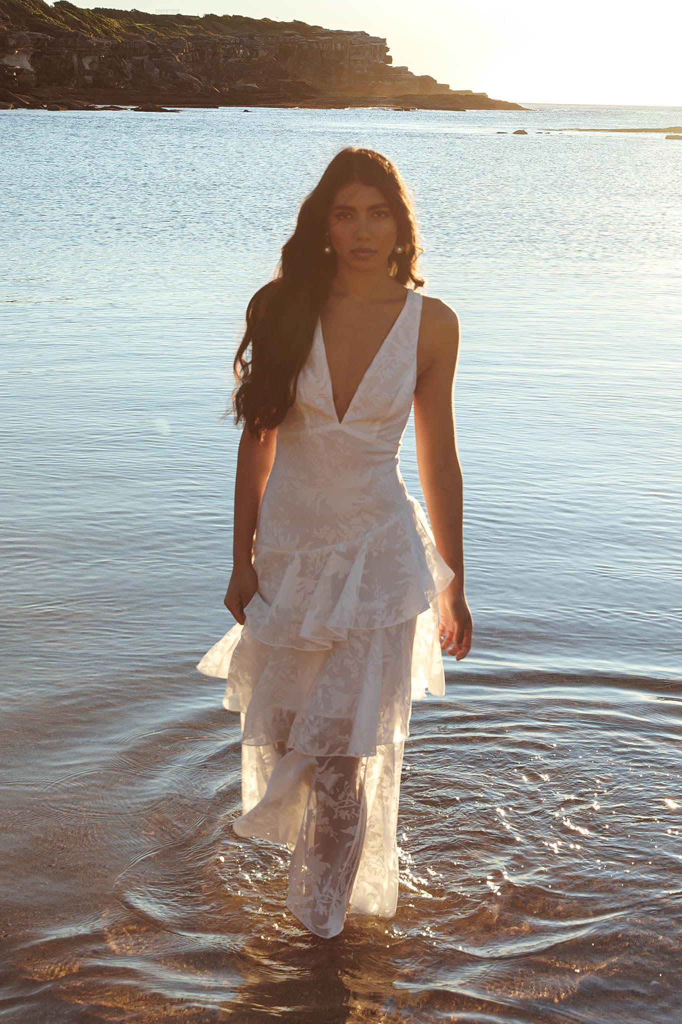 Veda Strappy Back Ruffle Chiffon Maxi Dress White-Fable Dress