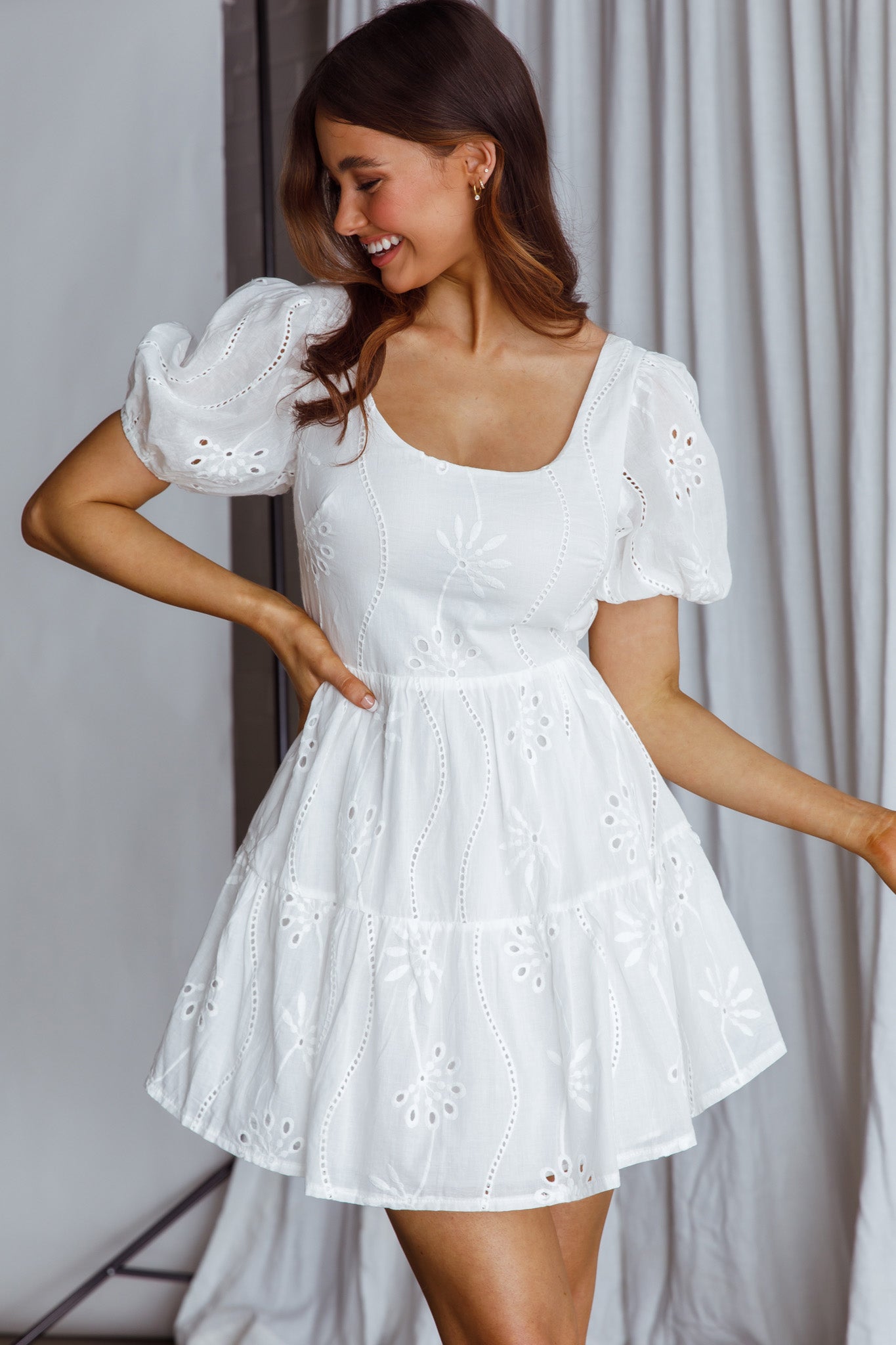 Marirose Tied Back A-Line Mini Dress White-Fable Dress