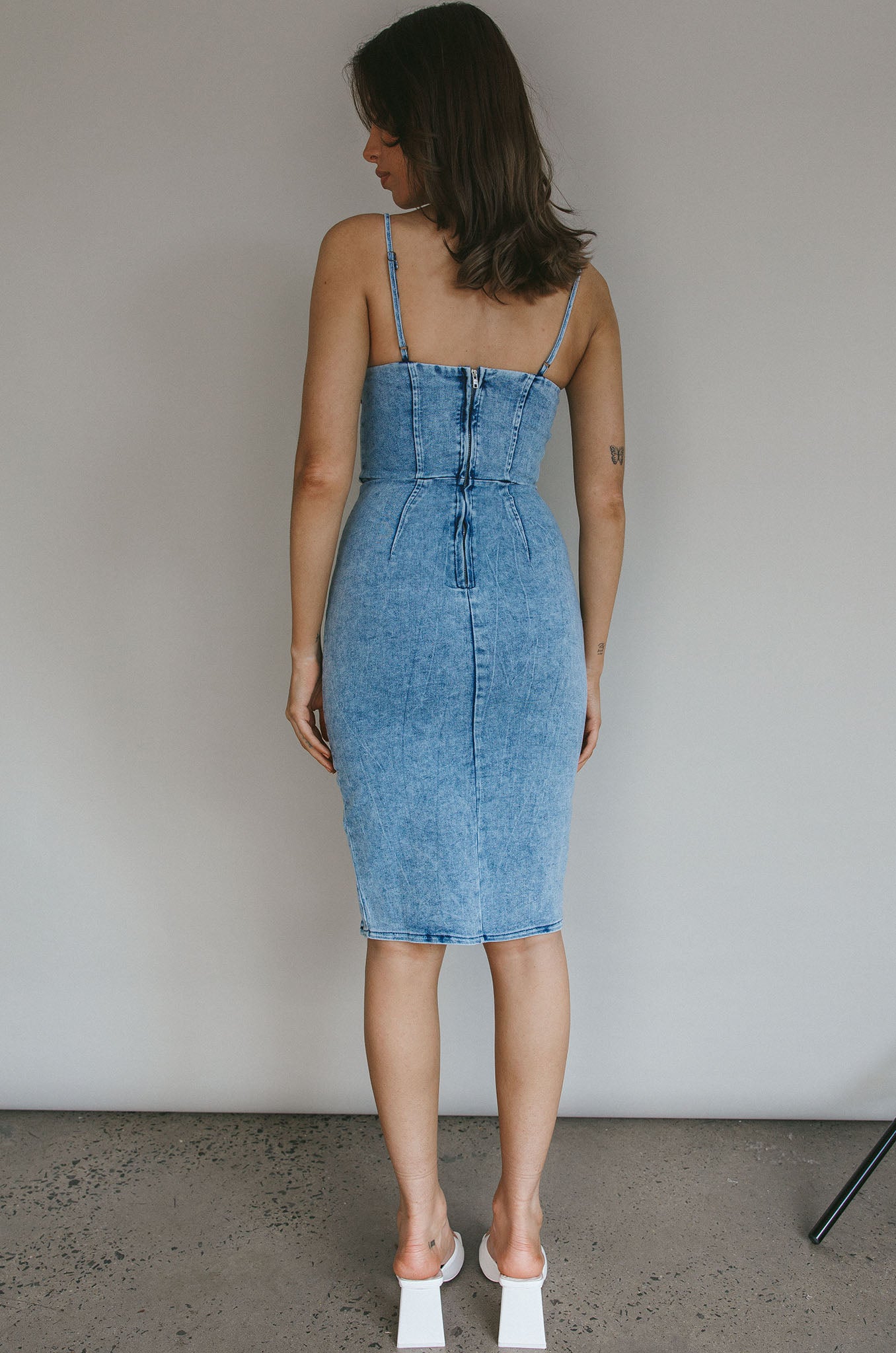 Marjorie Pleated Neckline Midi Dress Blue-Fable Dress