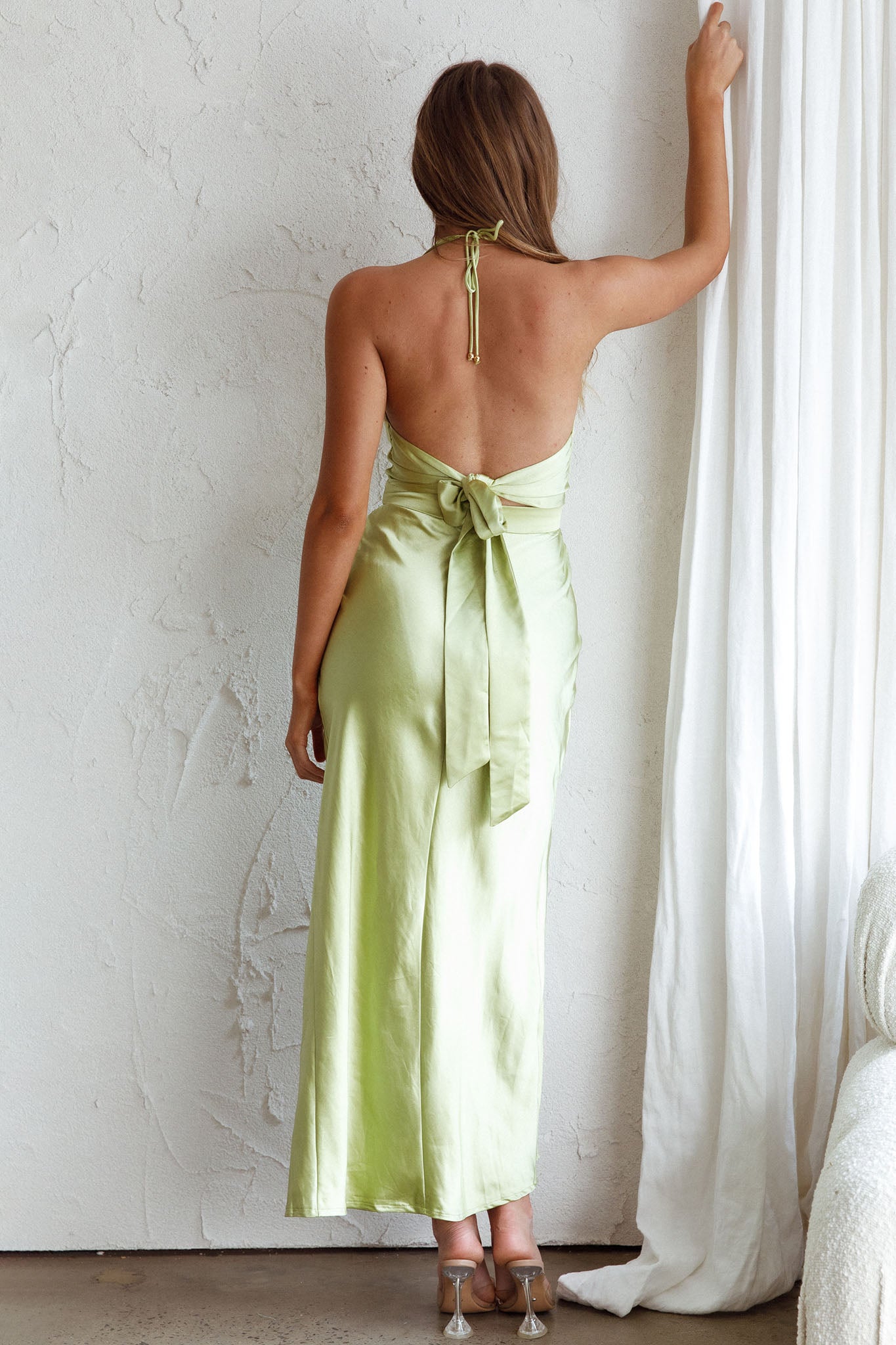 Mon Coeur Plunging Neckline Midi Dress Apple Green-Fable Dress