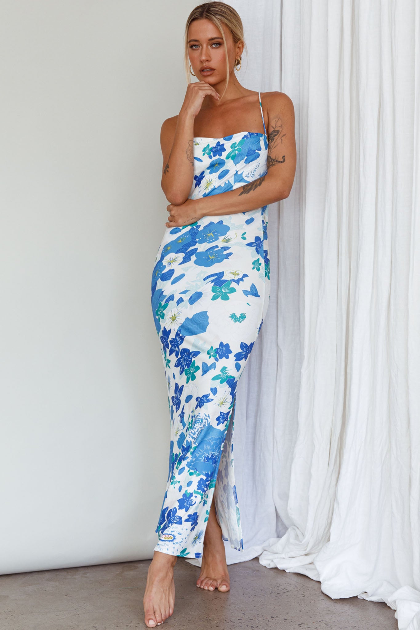 You're My Sunshine Tie-Up Back Midi Dress Blue-Fable Dress