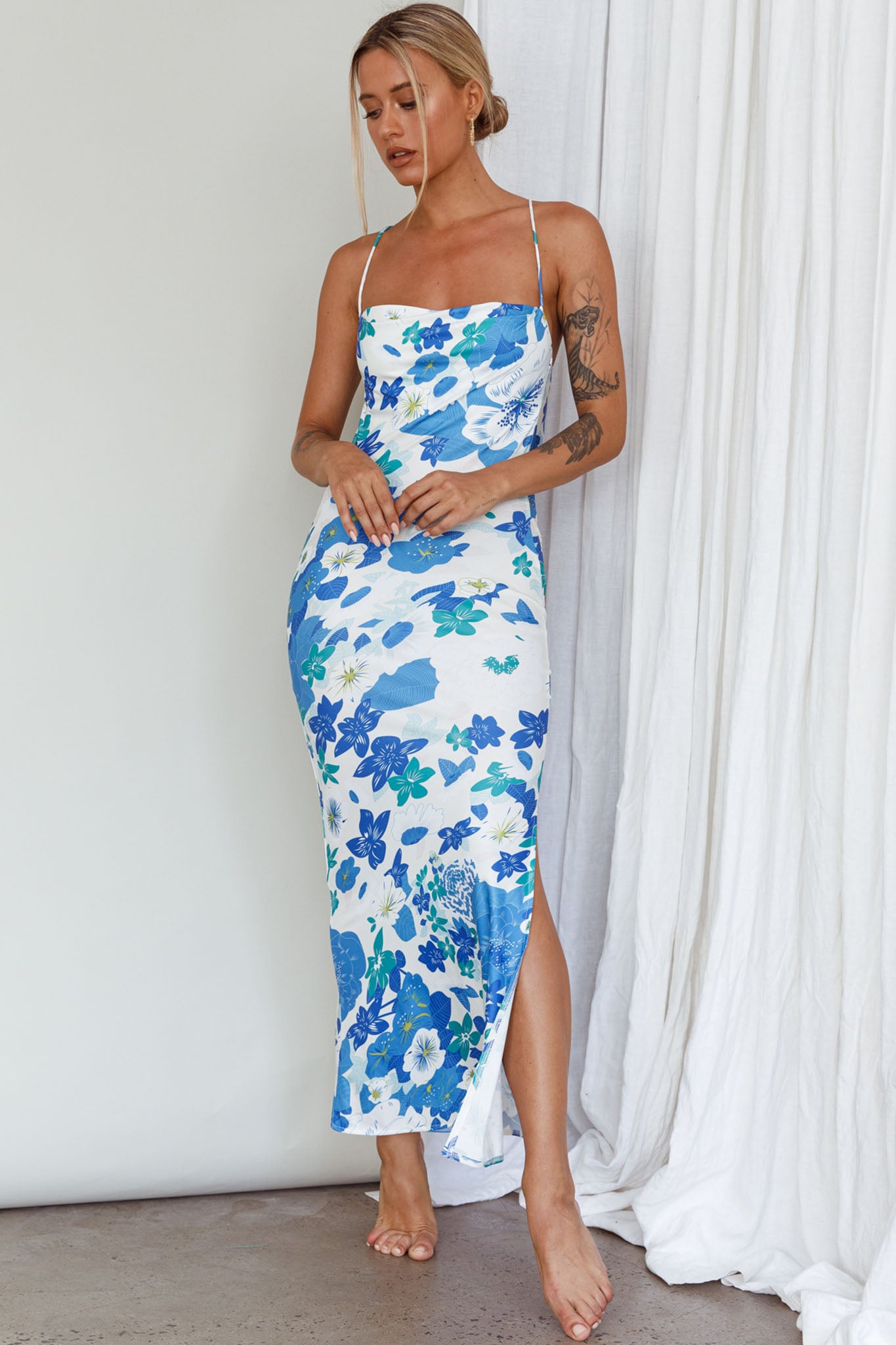 You're My Sunshine Tie-Up Back Midi Dress Blue-Fable Dress