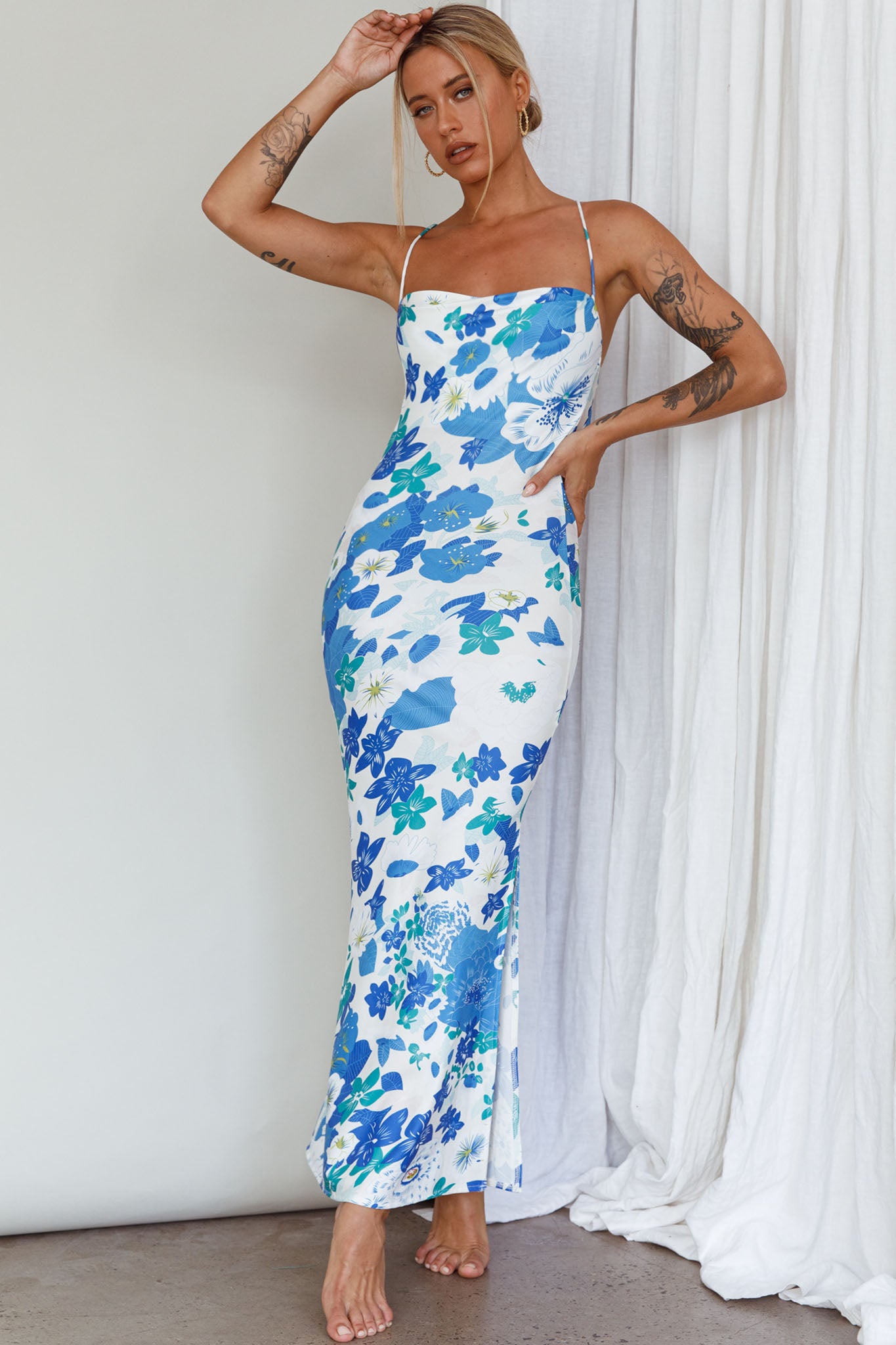 You're My Sunshine Tie-Up Back Midi Dress Blue-Fable Dress