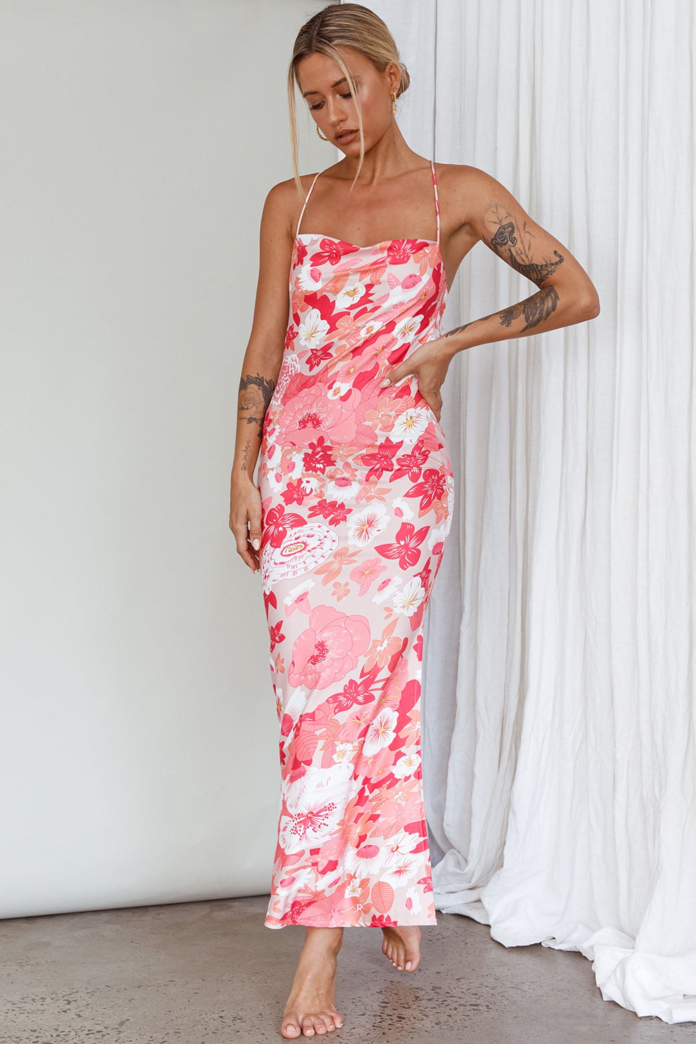 You're My Sunshine Tie-Up Back Midi Dress Pink-Fable Dress