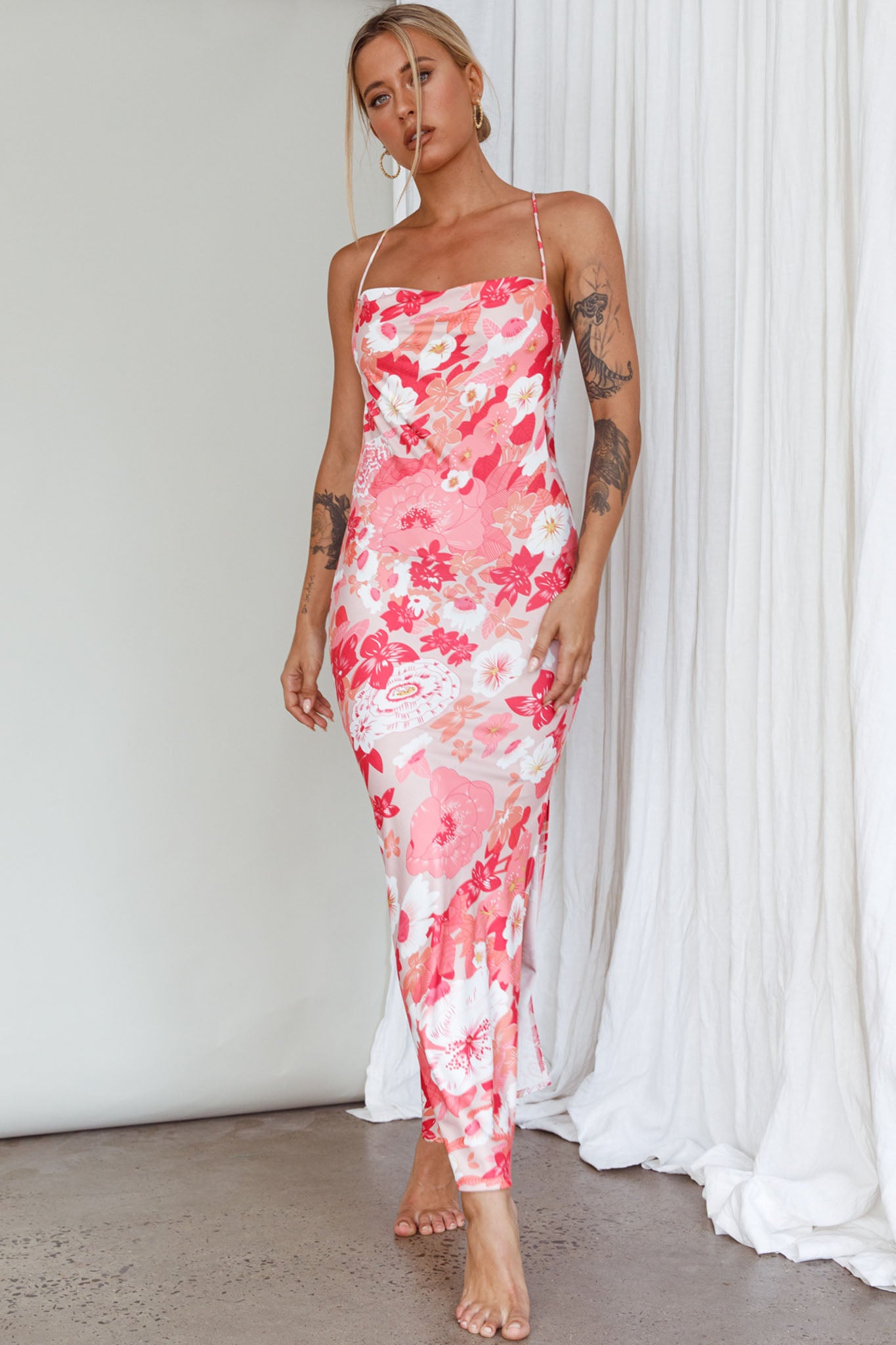 You're My Sunshine Tie-Up Back Midi Dress Pink-Fable Dress