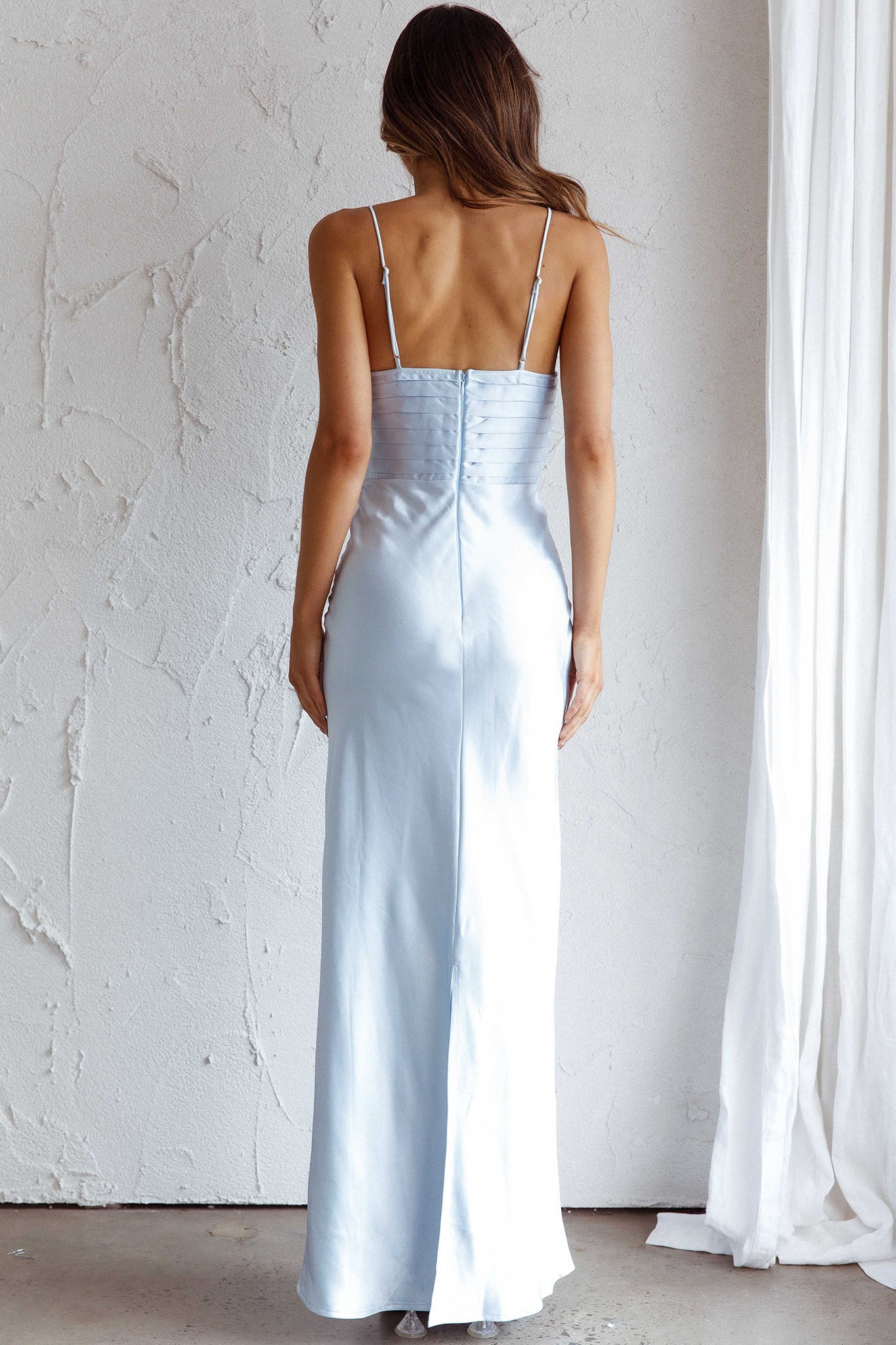 Azara Pintuck Bodice Maxi Dress Steel Blue-Fable Dress