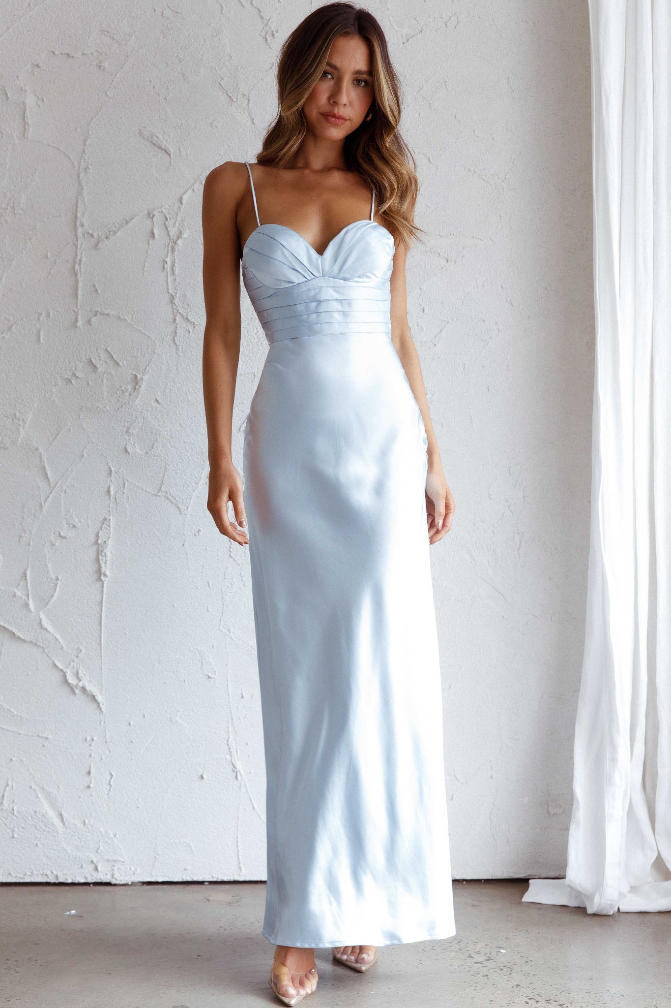 Azara Pintuck Bodice Maxi Dress Steel Blue-Fable Dress