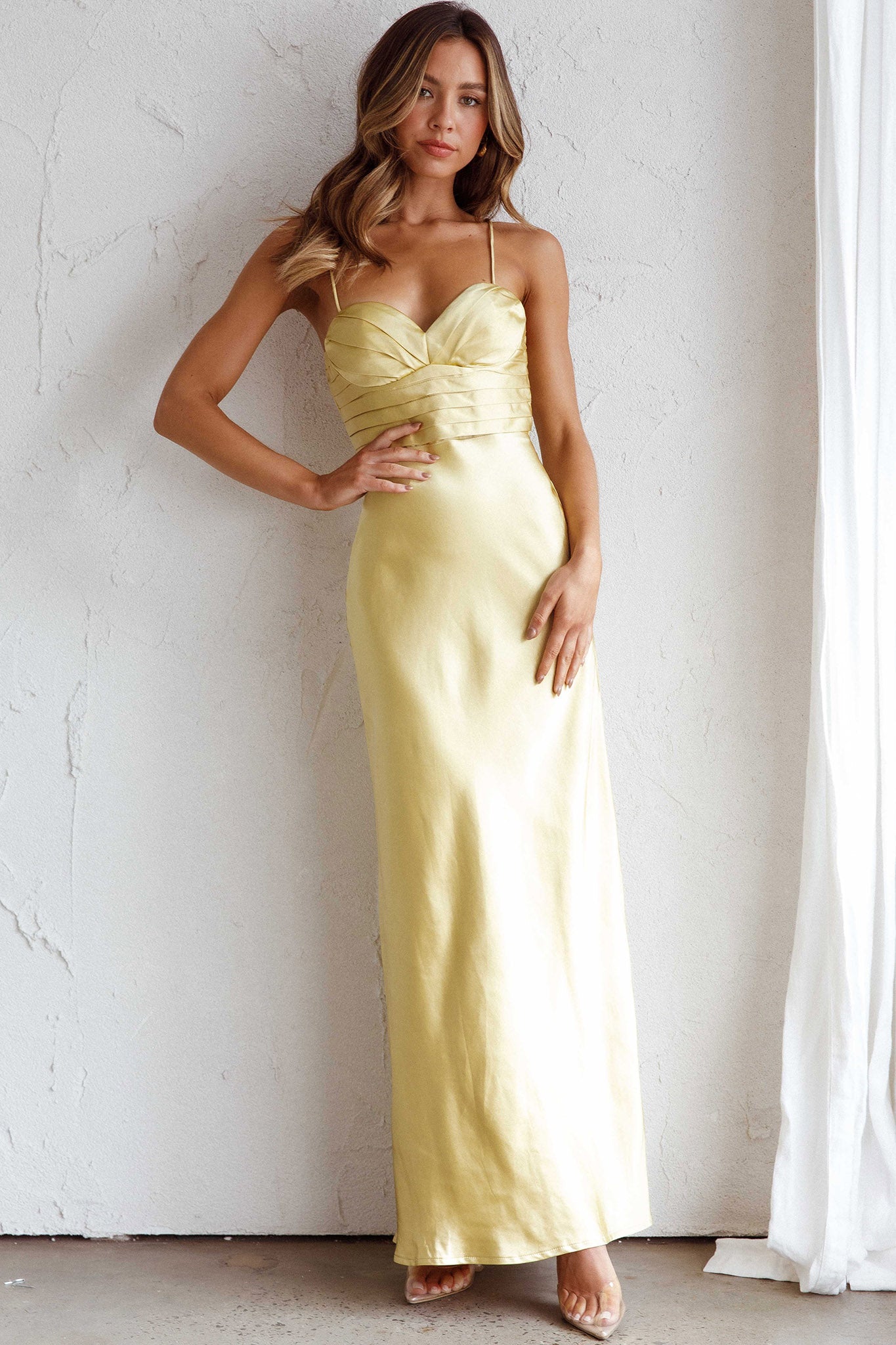 Azara Pintuck Bodice Maxi Dress Yellow-Fable Dress