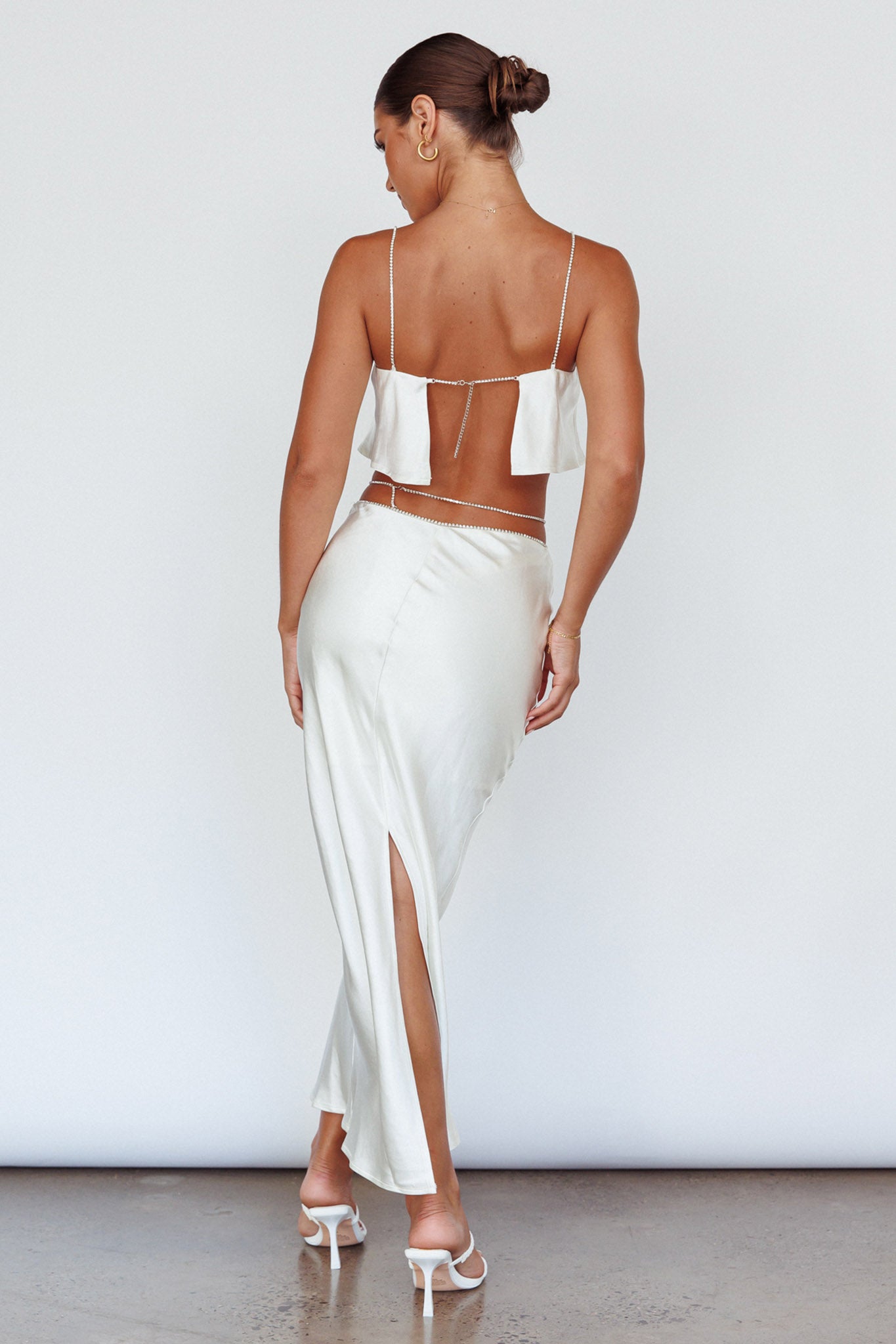 Tahni Diamante Strap Crop Top Oyster-Fable Dress