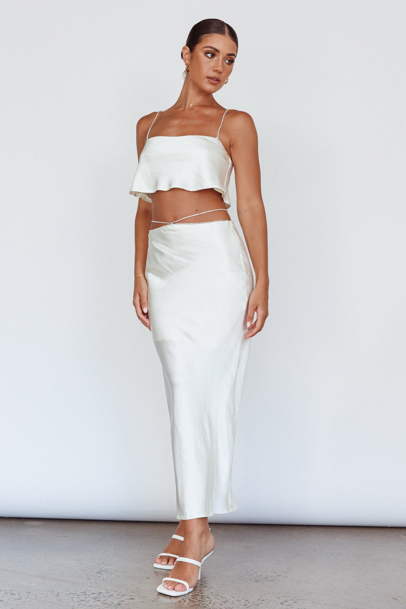 Tahni Diamante Strap Crop Top Oyster-Fable Dress