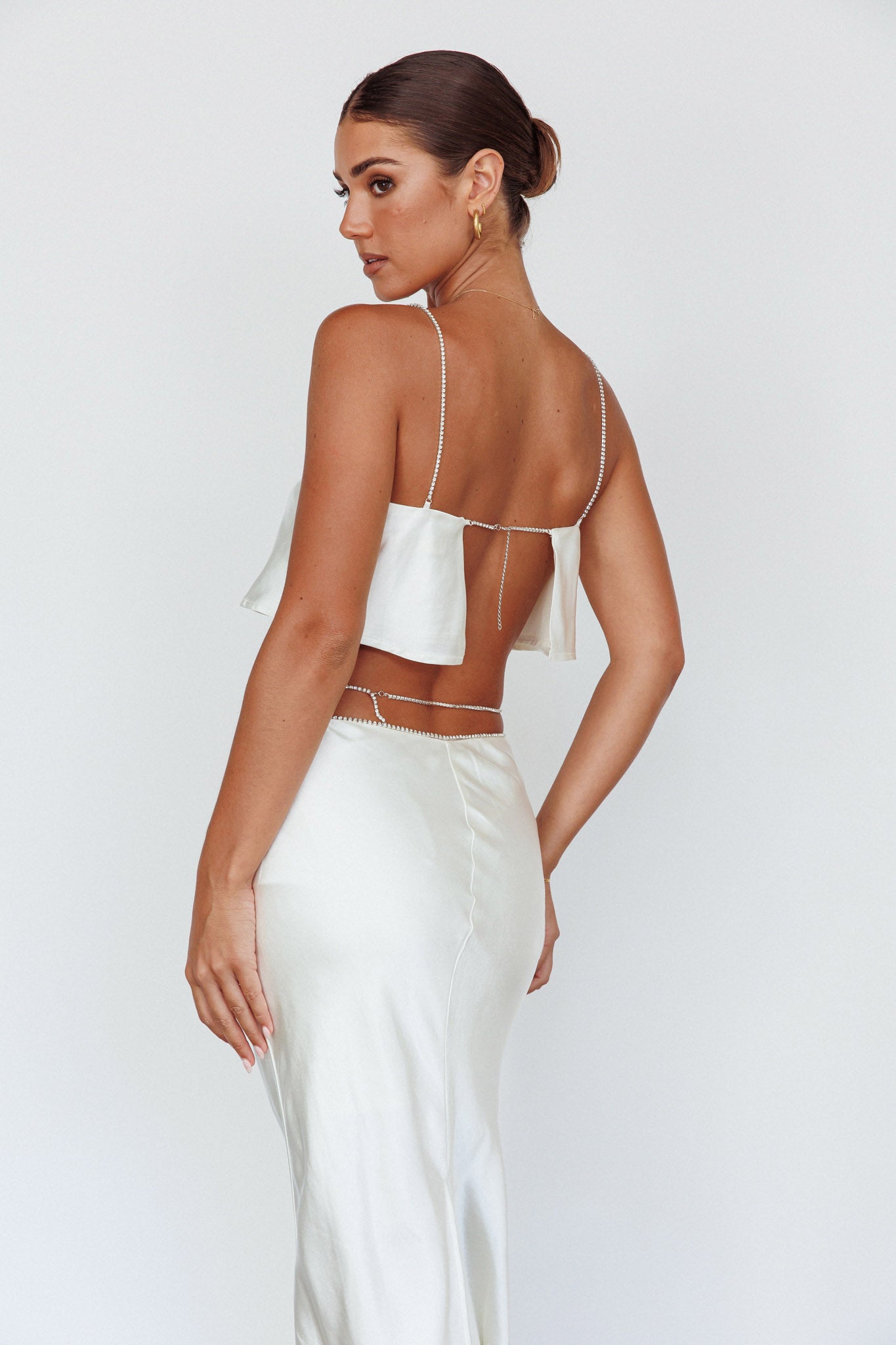 Tahni Diamante Strap Crop Top Oyster-Fable Dress