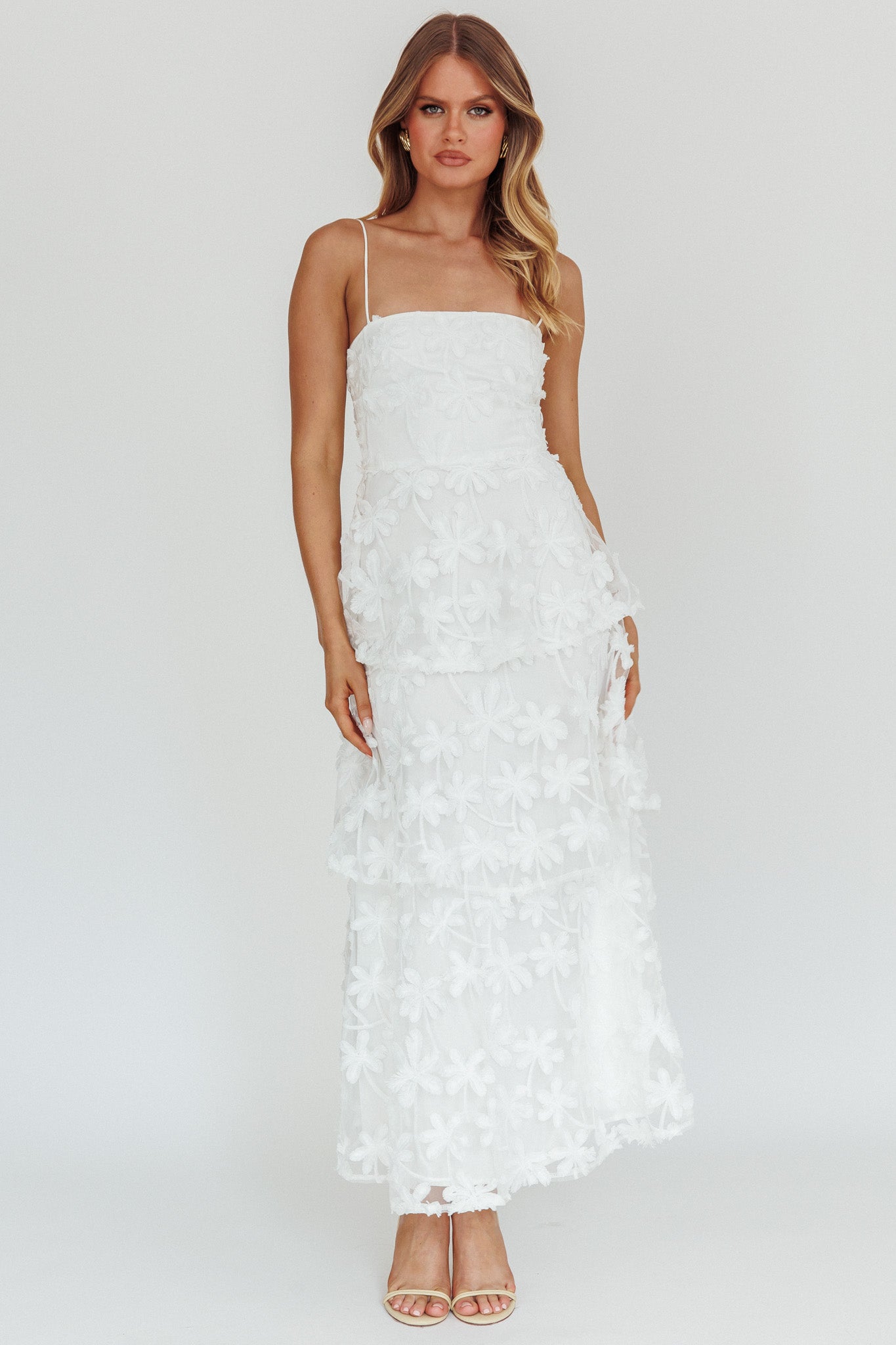 Dori Floral Embellished Maxi Dress White-Fable Dress