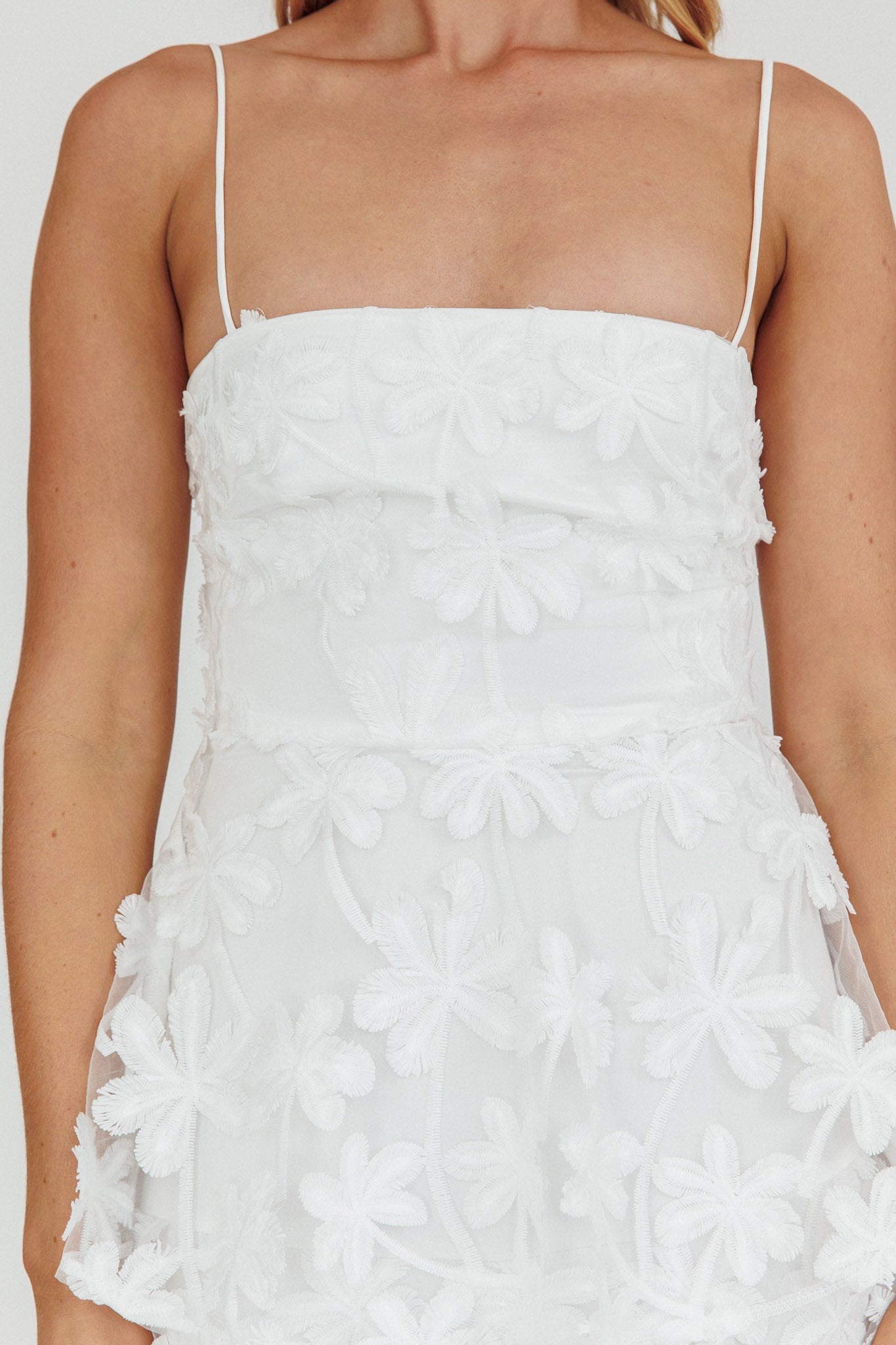 Dori Floral Embellished Maxi Dress White-Fable Dress