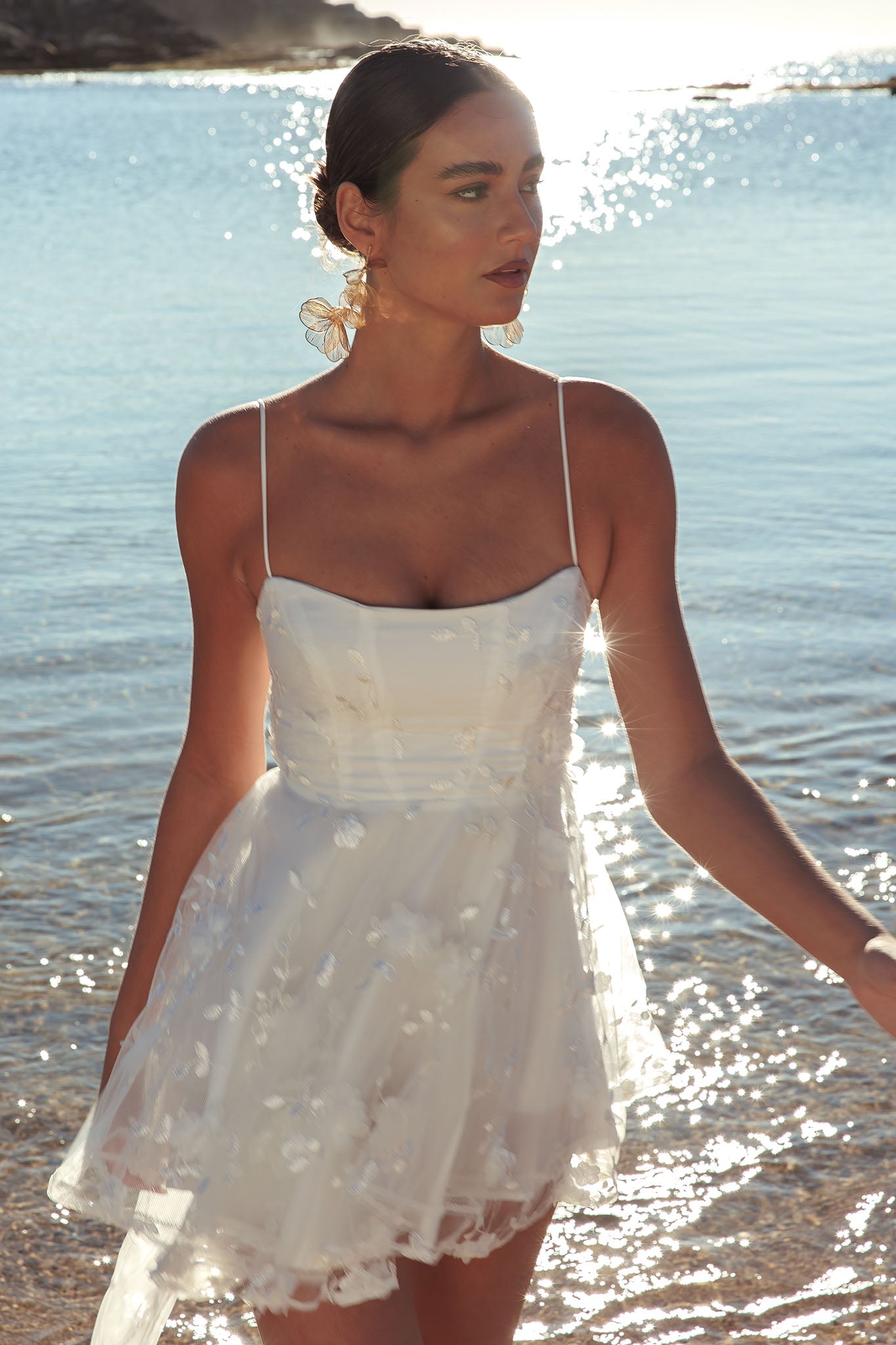 Athens Floral Bow Mini Dress White-Fable Dress