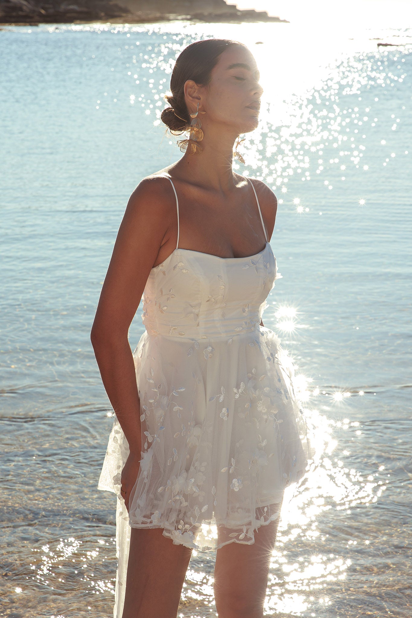 Athens Floral Bow Mini Dress White-Fable Dress