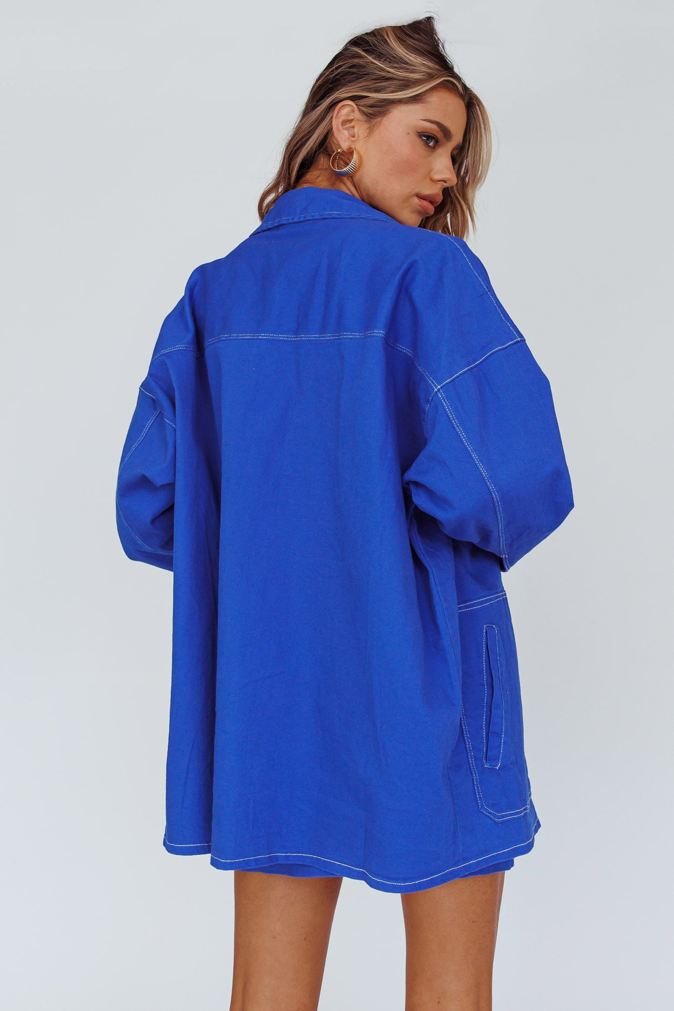 Back Row Oversized Pocket Jacket Blue-Fable Dress