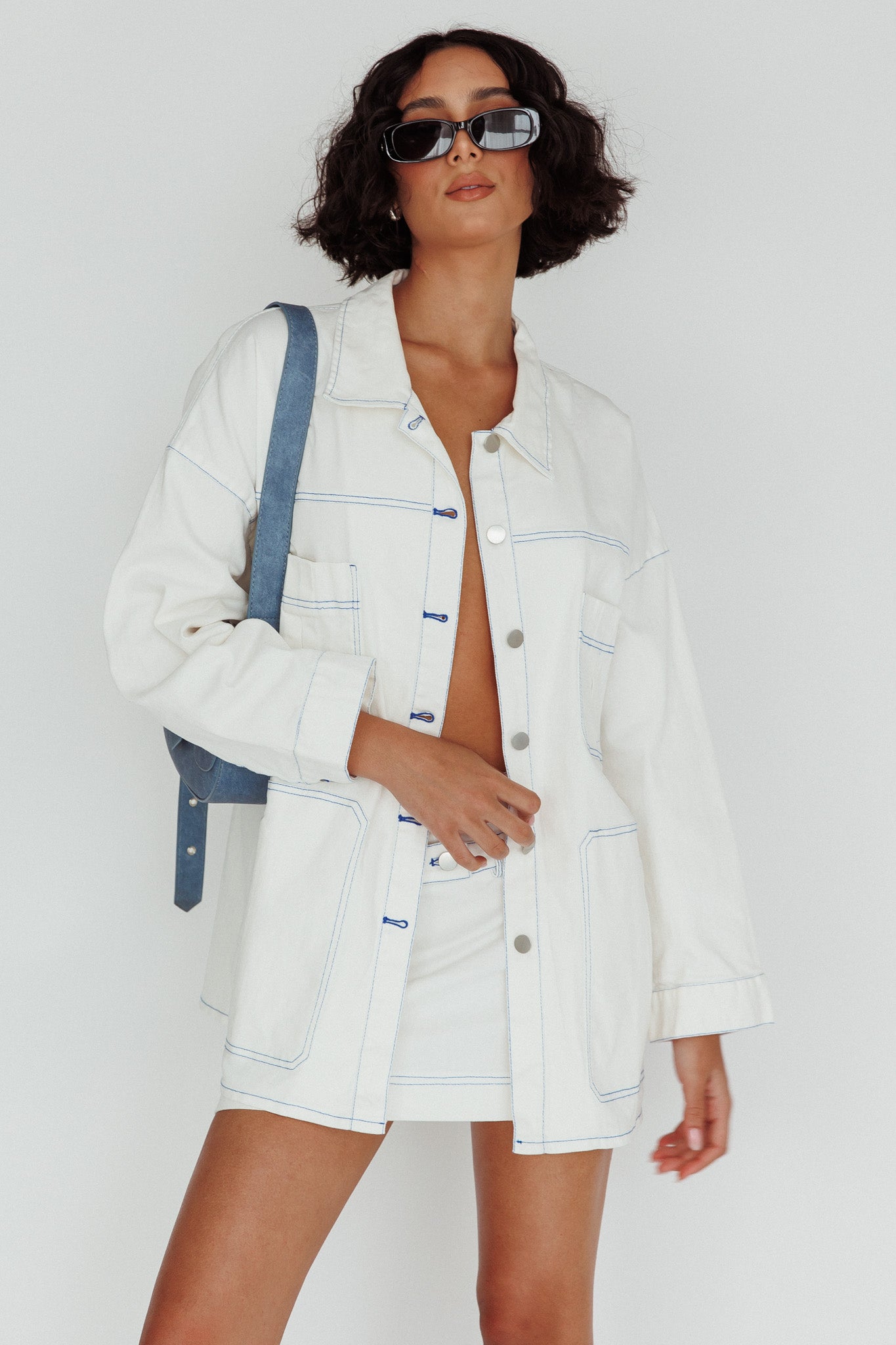 Back Row Oversized Pocket Jacket White-Fable Dress