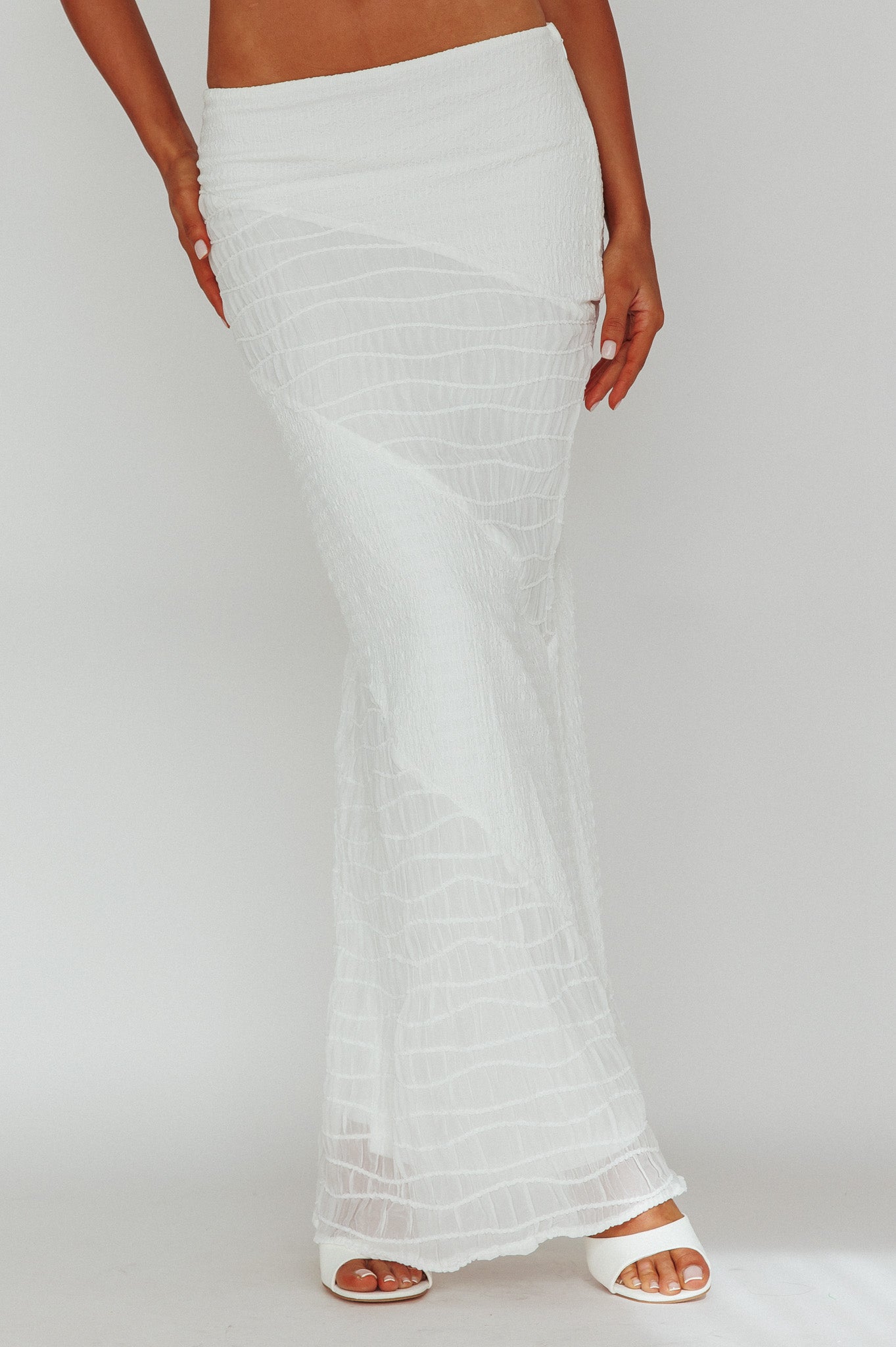 Bindi Puckered Midi Skirt White-Fable Dress