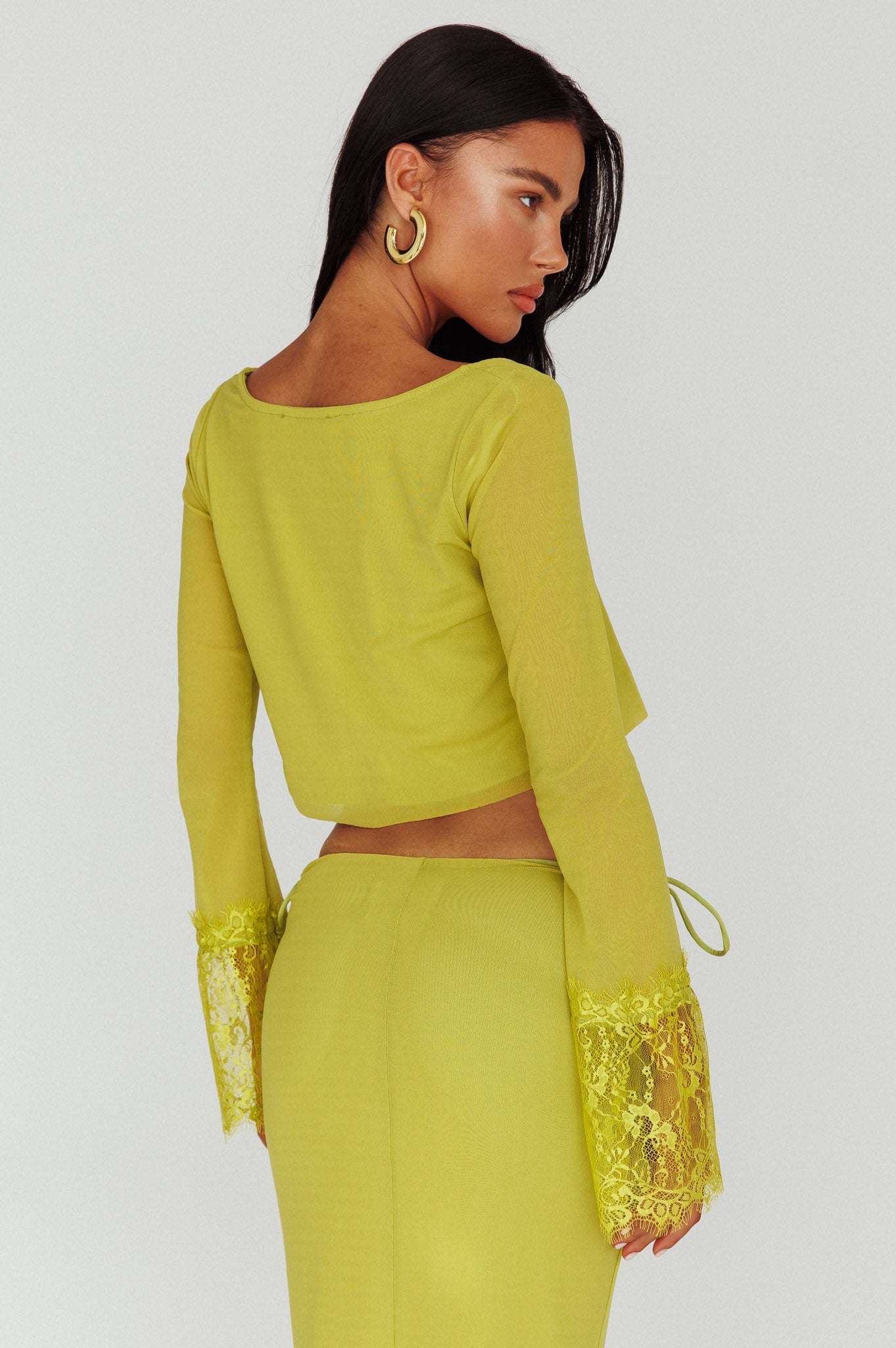 Rana Lace Cuff Long Sleeve Top Apple-Fable Dress