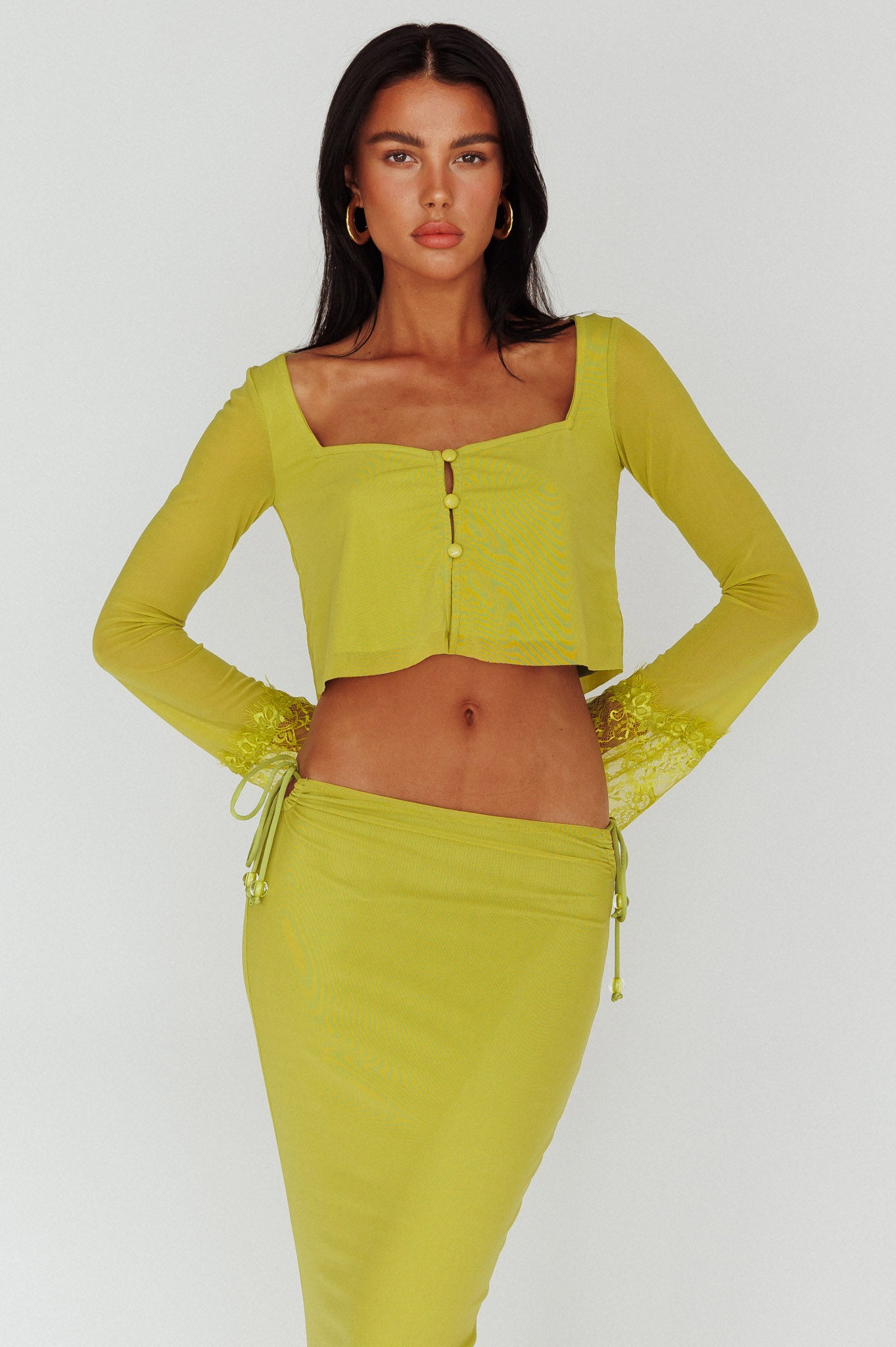 Rana Lace Cuff Long Sleeve Top Apple-Fable Dress