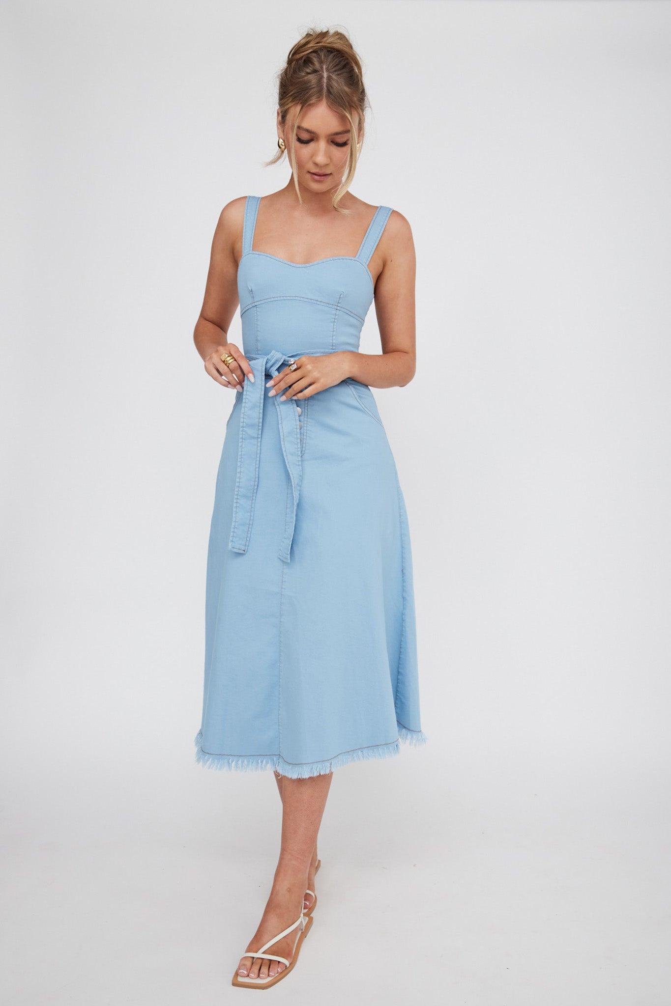 Zenyl Raw Hem Midi Dress Blue-Fable Dress