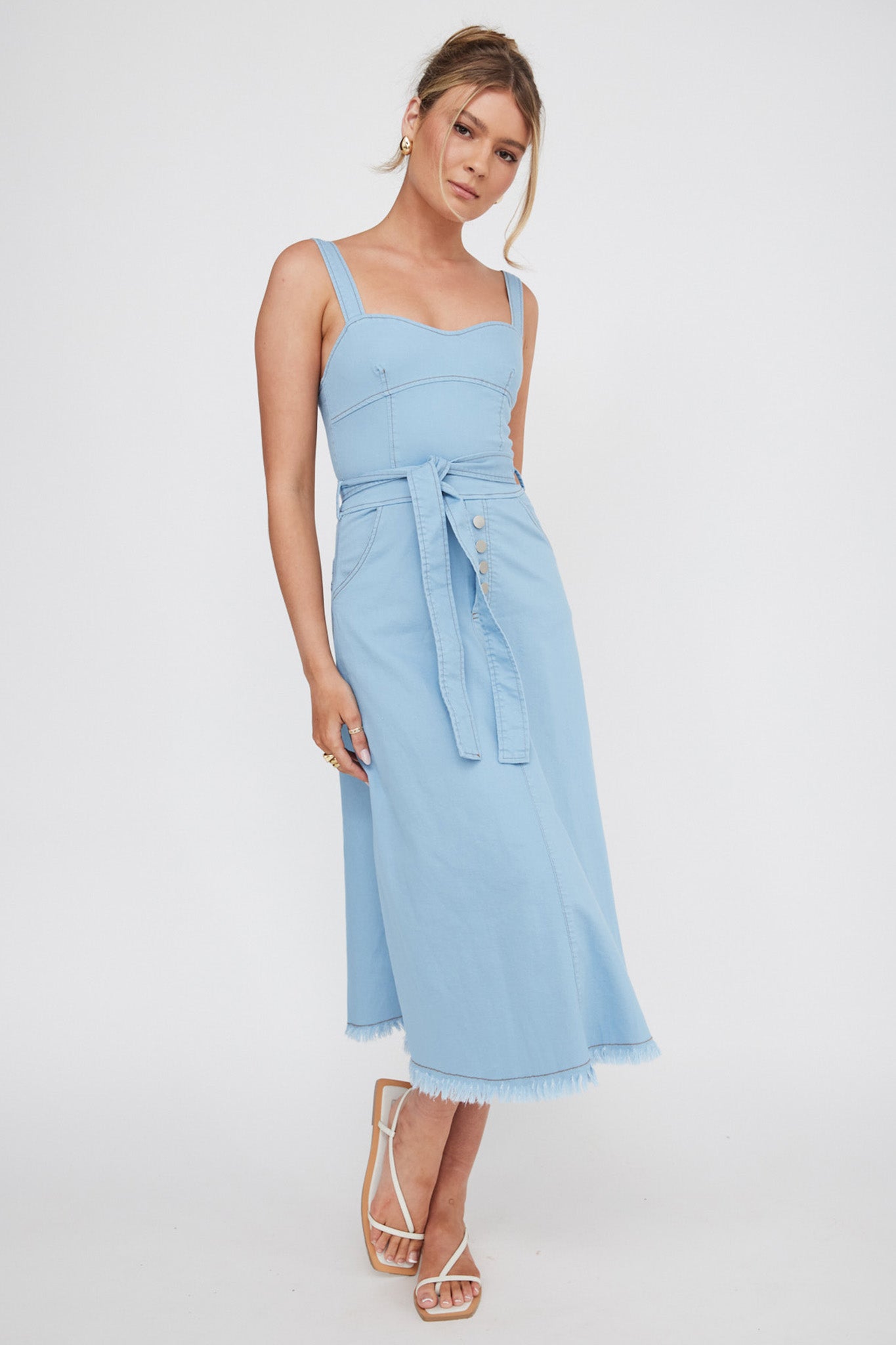 Zenyl Raw Hem Midi Dress Blue-Fable Dress