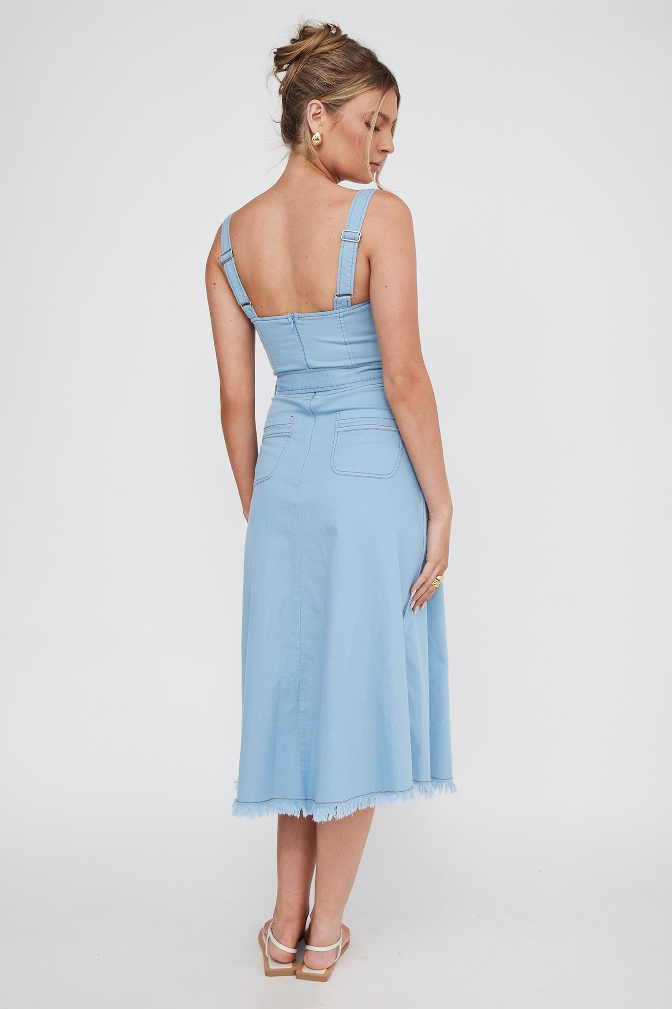 Zenyl Raw Hem Midi Dress Blue-Fable Dress