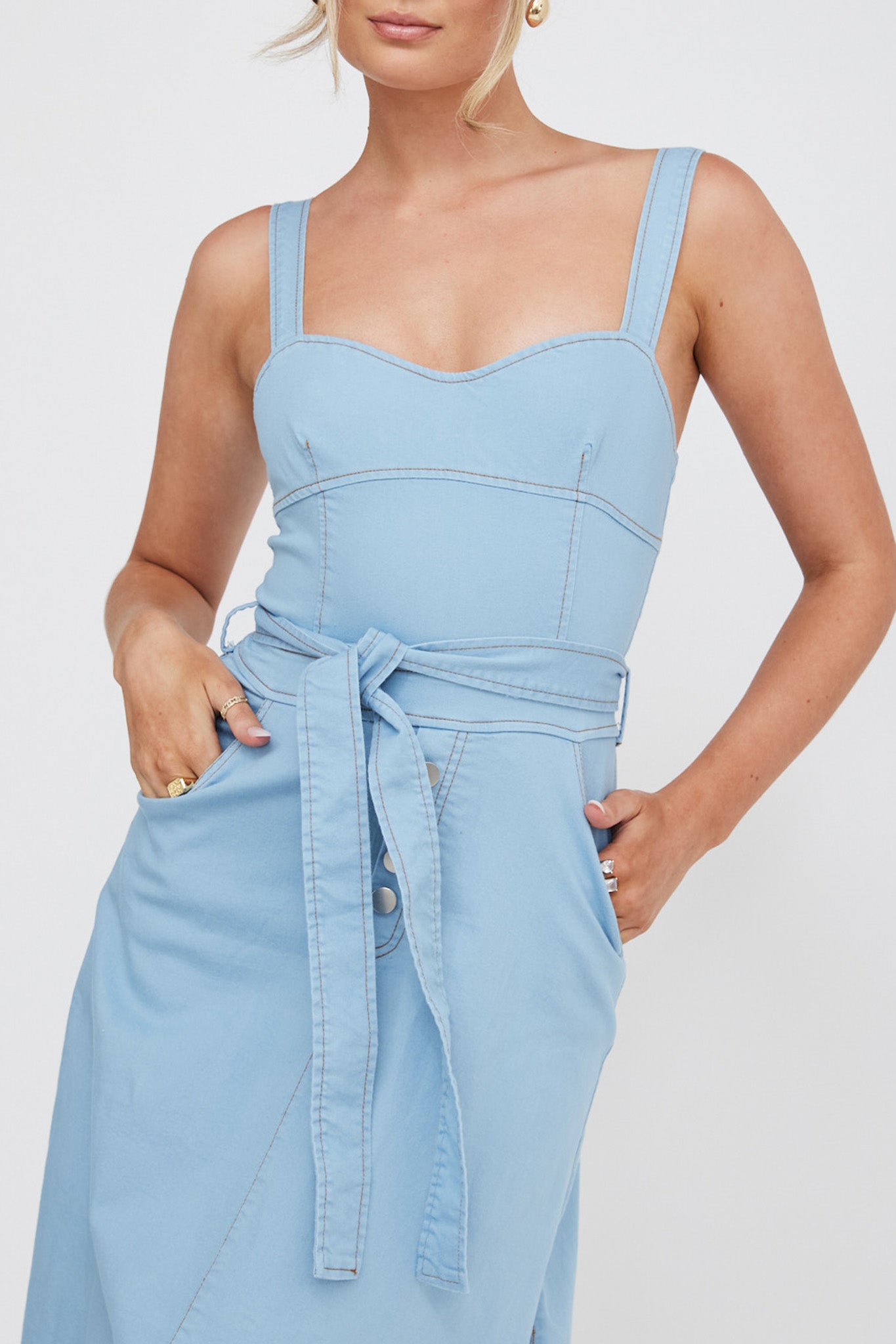 Zenyl Raw Hem Midi Dress Blue-Fable Dress