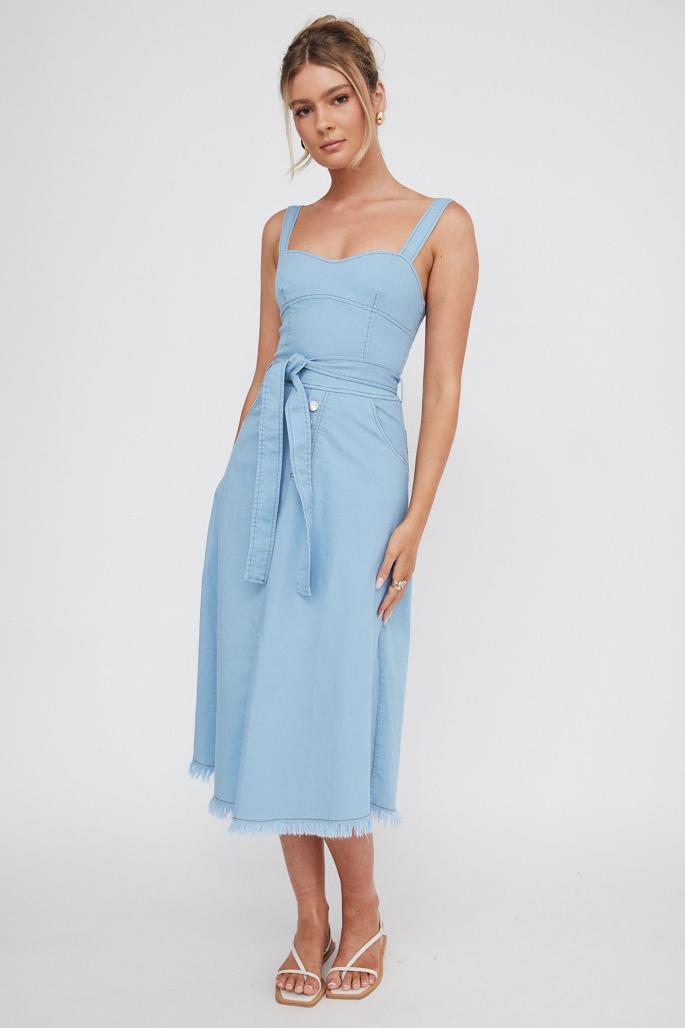 Zenyl Raw Hem Midi Dress Blue-Fable Dress