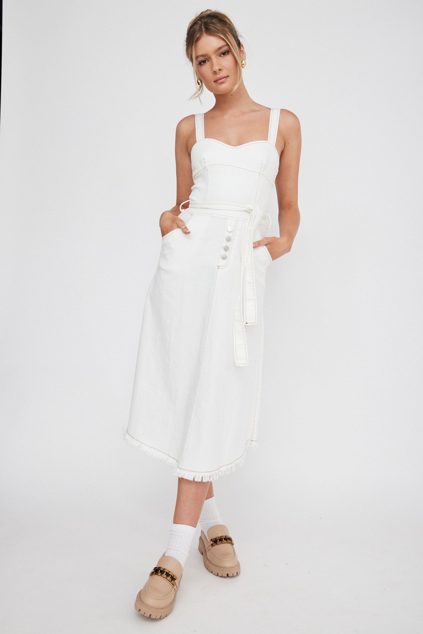 Zenyl Raw Hem Midi Dress Butter-Fable Dress