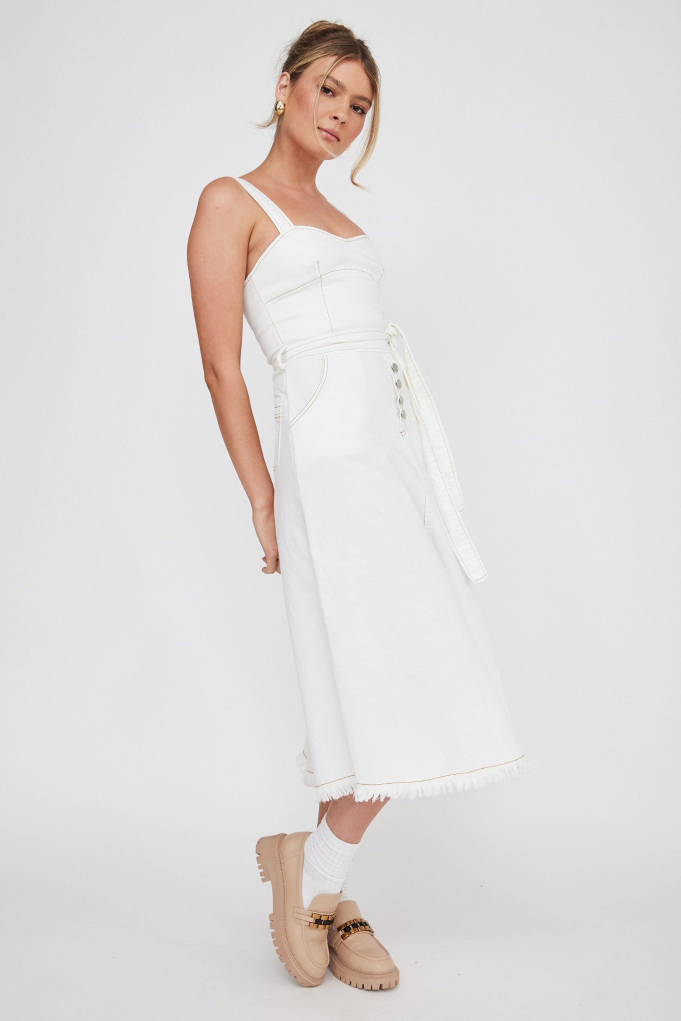 Zenyl Raw Hem Midi Dress Butter-Fable Dress