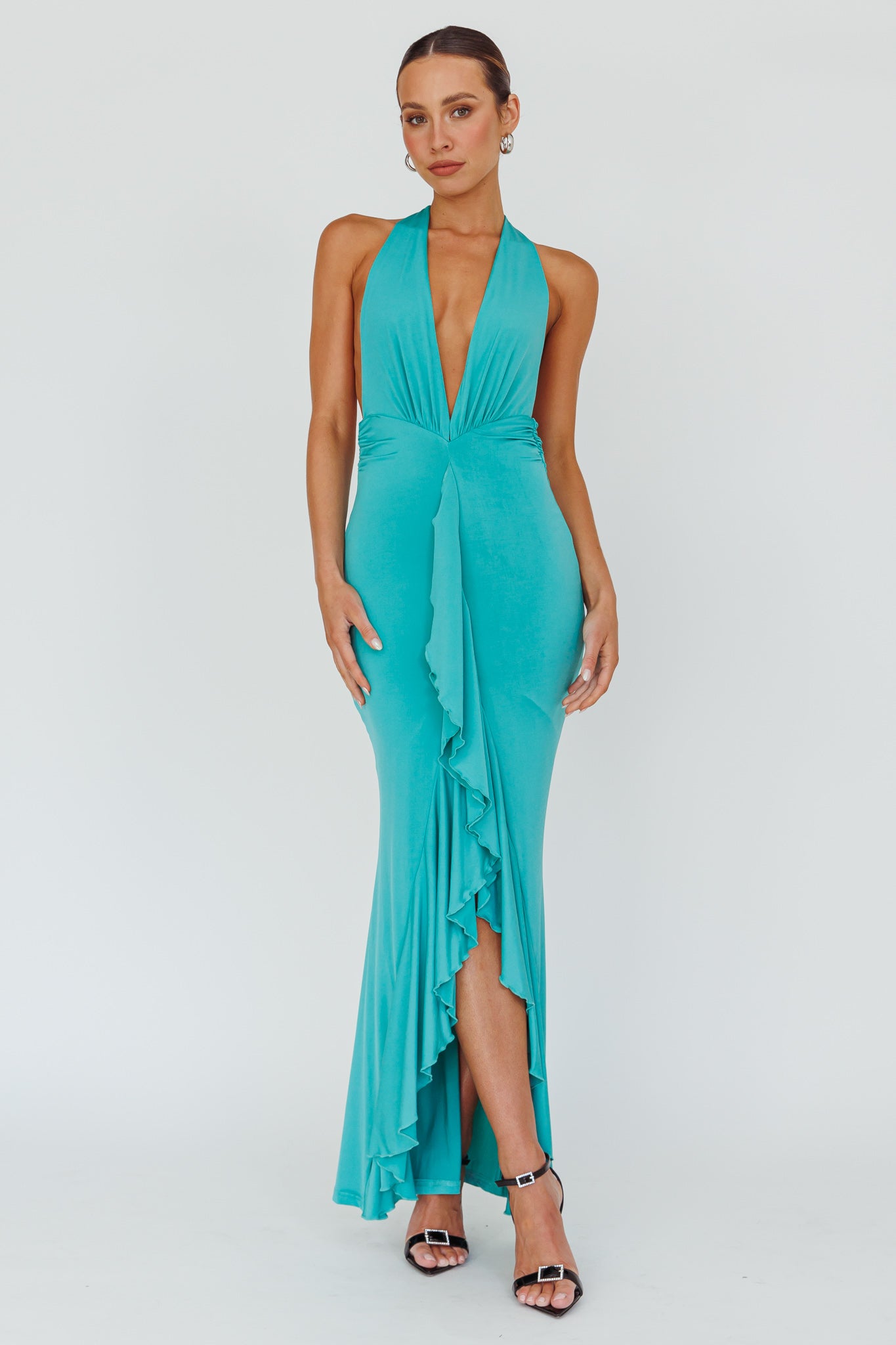 Zaphirah Halterneck Ruffle Dress Jade-Fable Dress