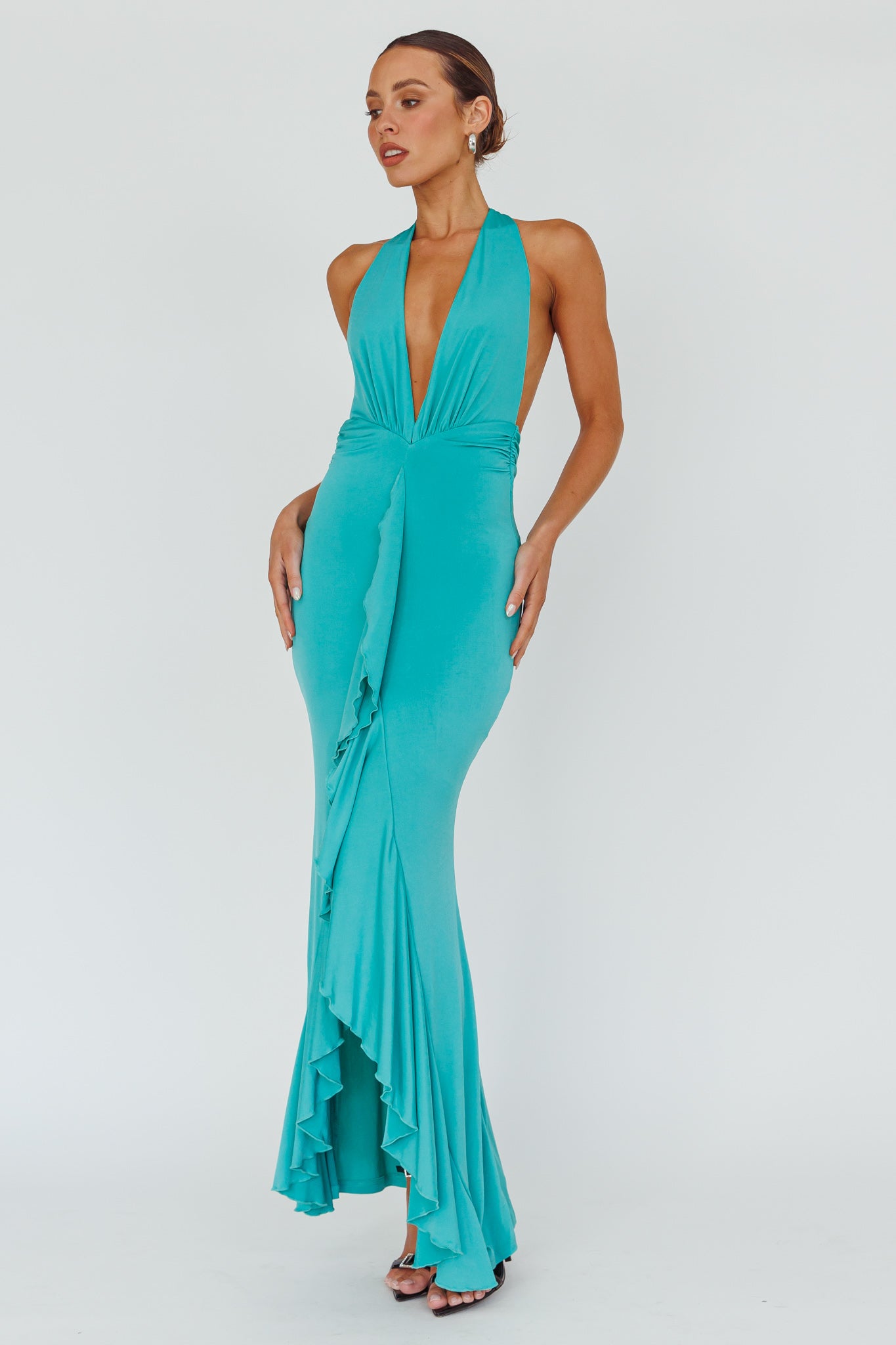 Zaphirah Halterneck Ruffle Dress Jade-Fable Dress