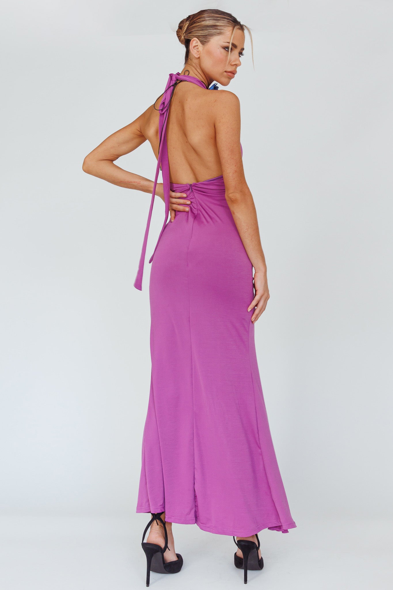 Zaphirah Halterneck Ruffle Dress Magenta-Fable Dress