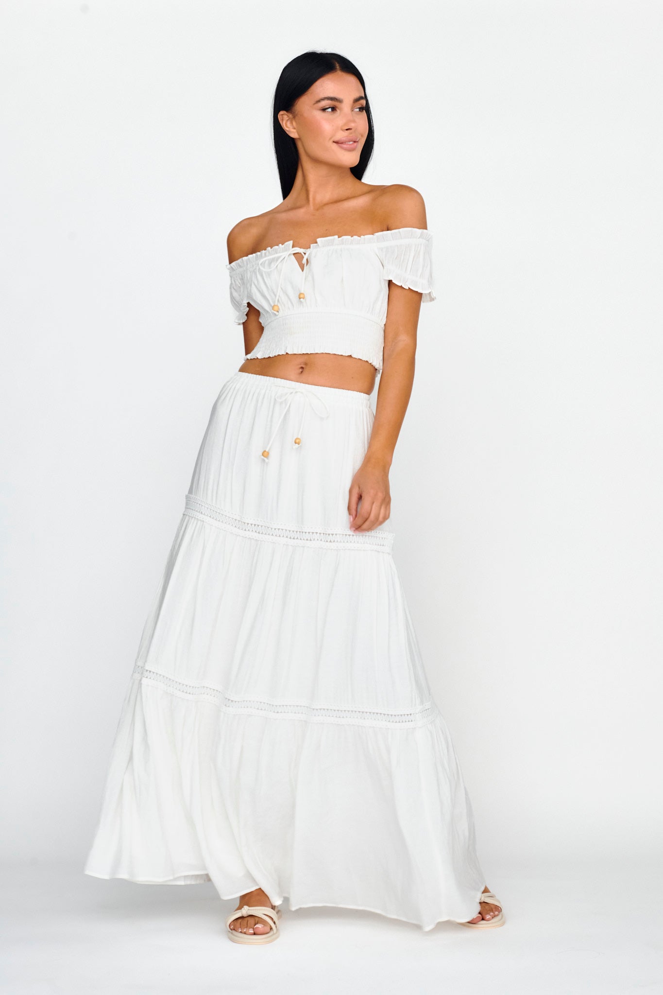 Canyon Cove Crochet Trim Maxi Skirt White-Fable Dress