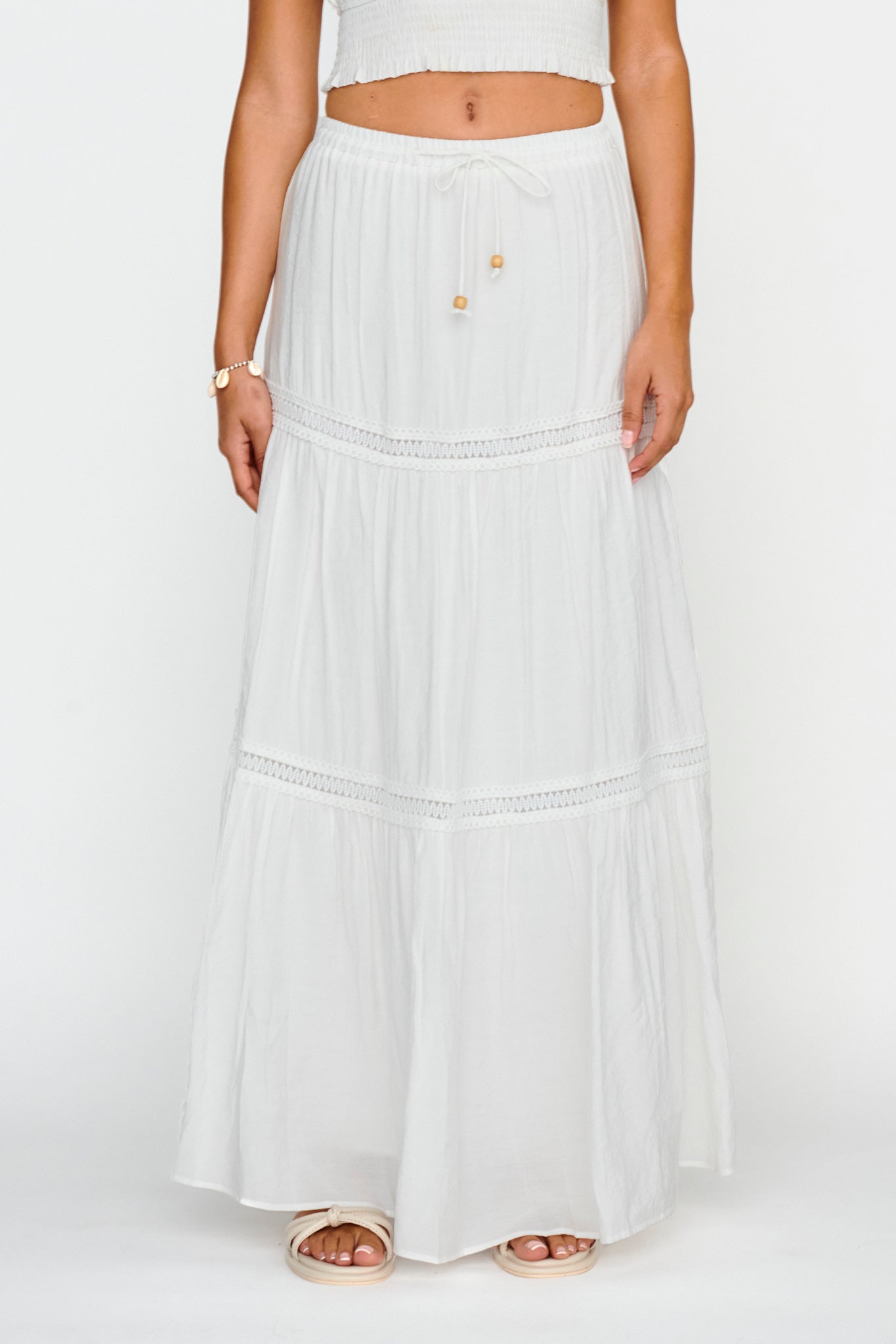 Canyon Cove Crochet Trim Maxi Skirt White-Fable Dress