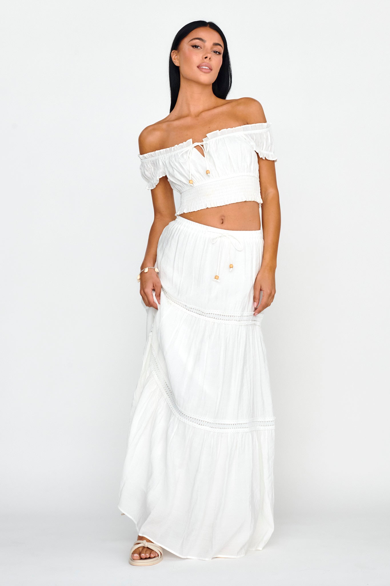 Canyon Cove Crochet Trim Maxi Skirt White-Fable Dress