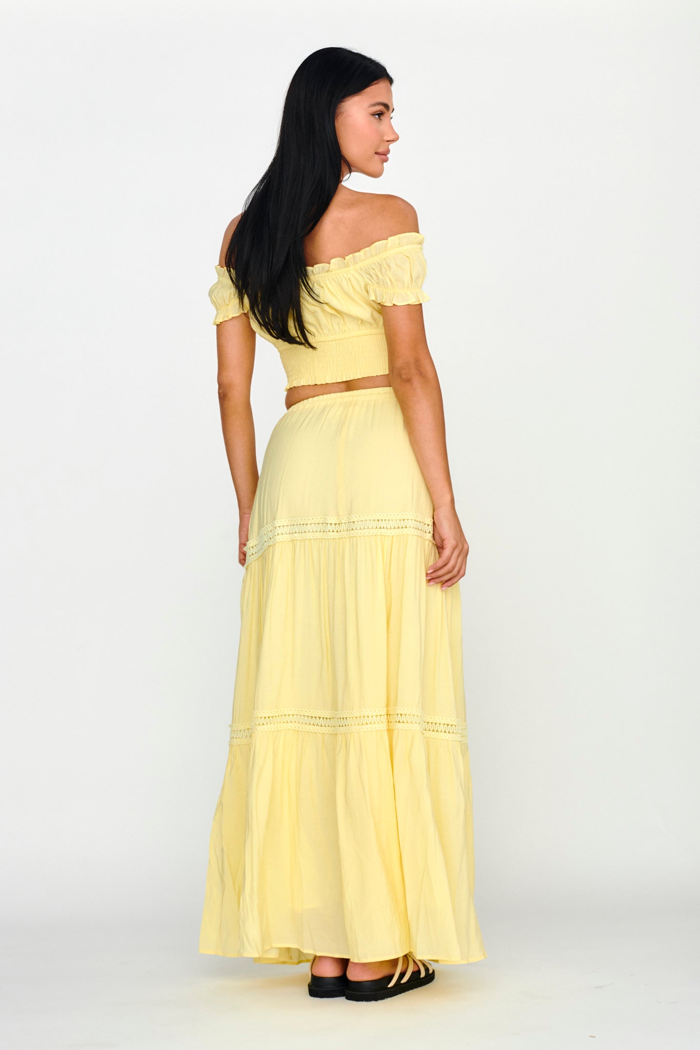 Canyon Cove Crochet Trim Maxi Skirt Yellow-Fable Dress