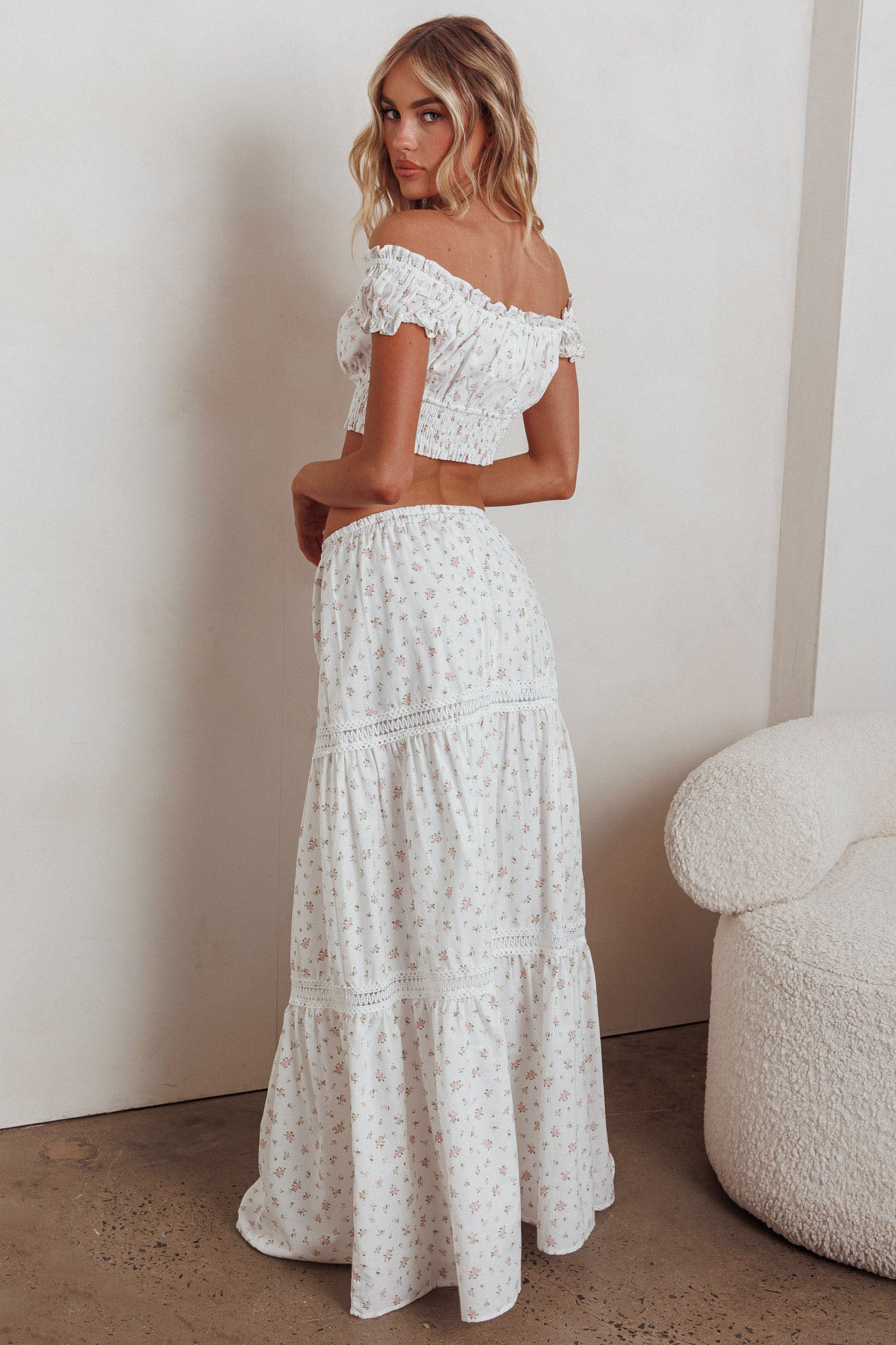 Canyon Cove Crochet Trim Maxi Skirt Floral Pink-Fable Dress