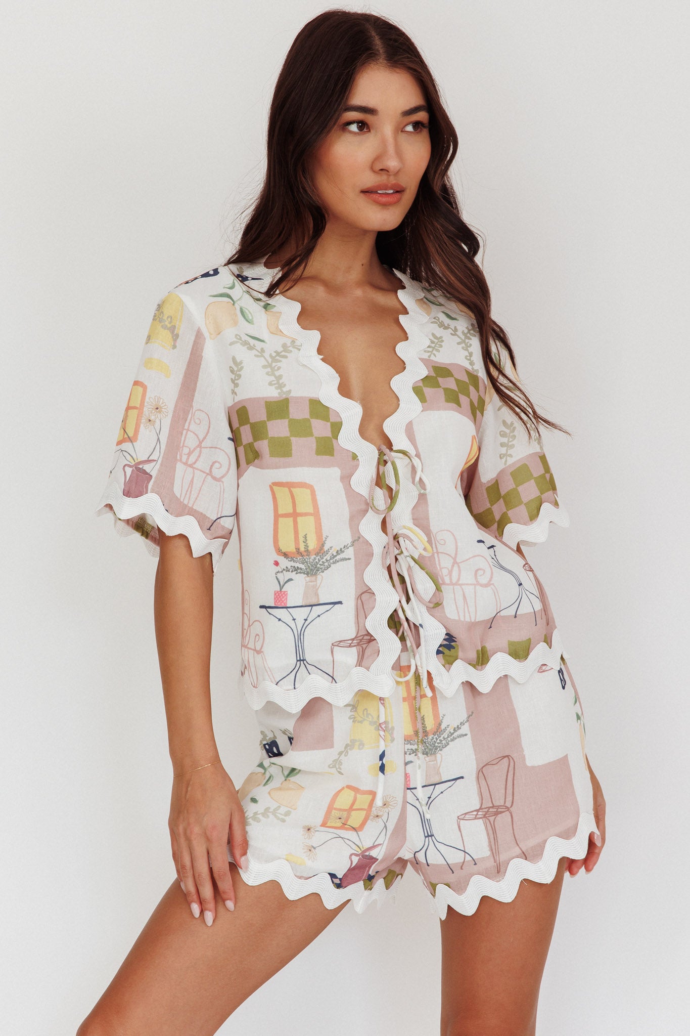 Breakaway Graphic Print Elastic Shorts Olive-Fable Dress