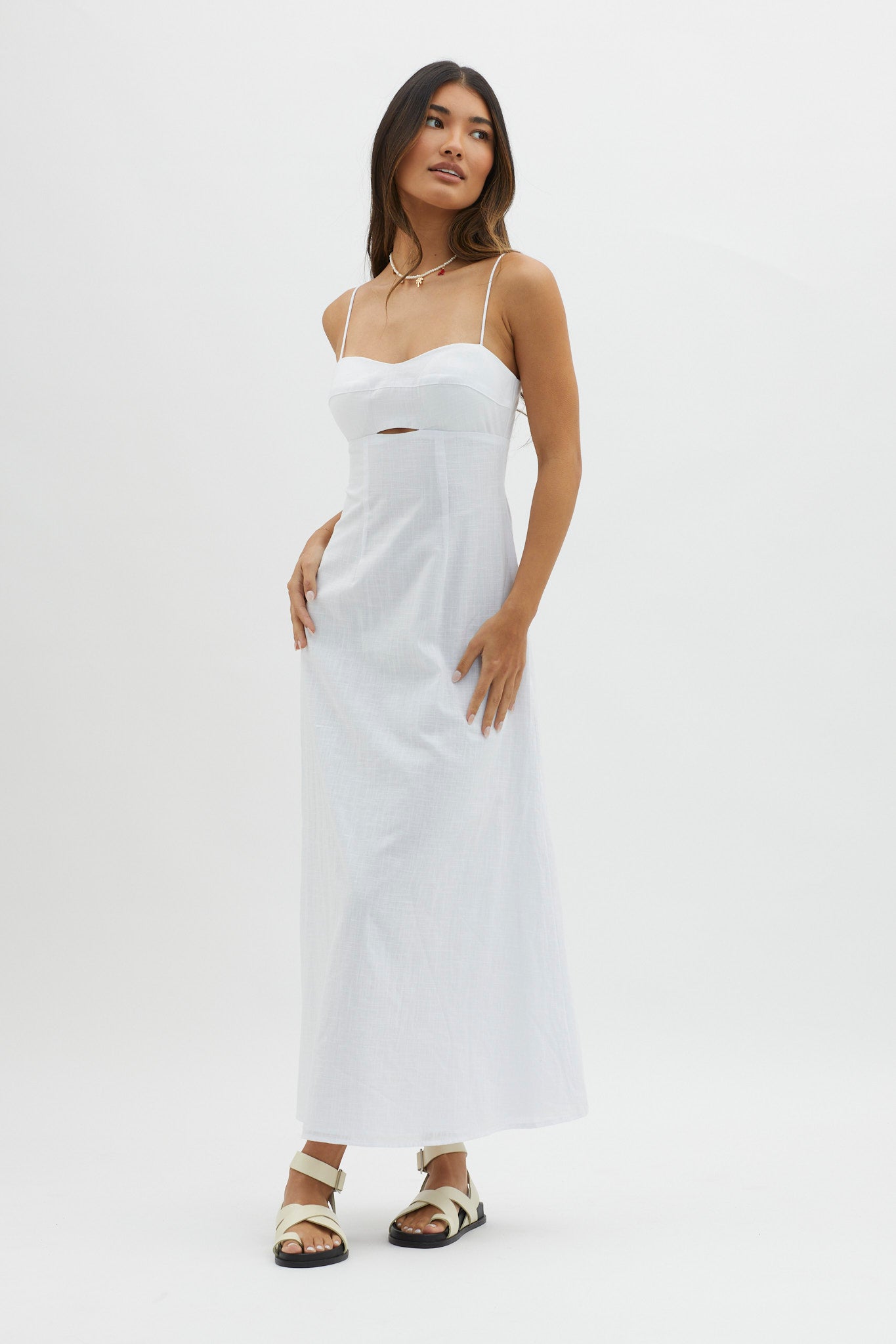 Be Yourself Keyhole Bust Maxi Dress White-Fable Dress