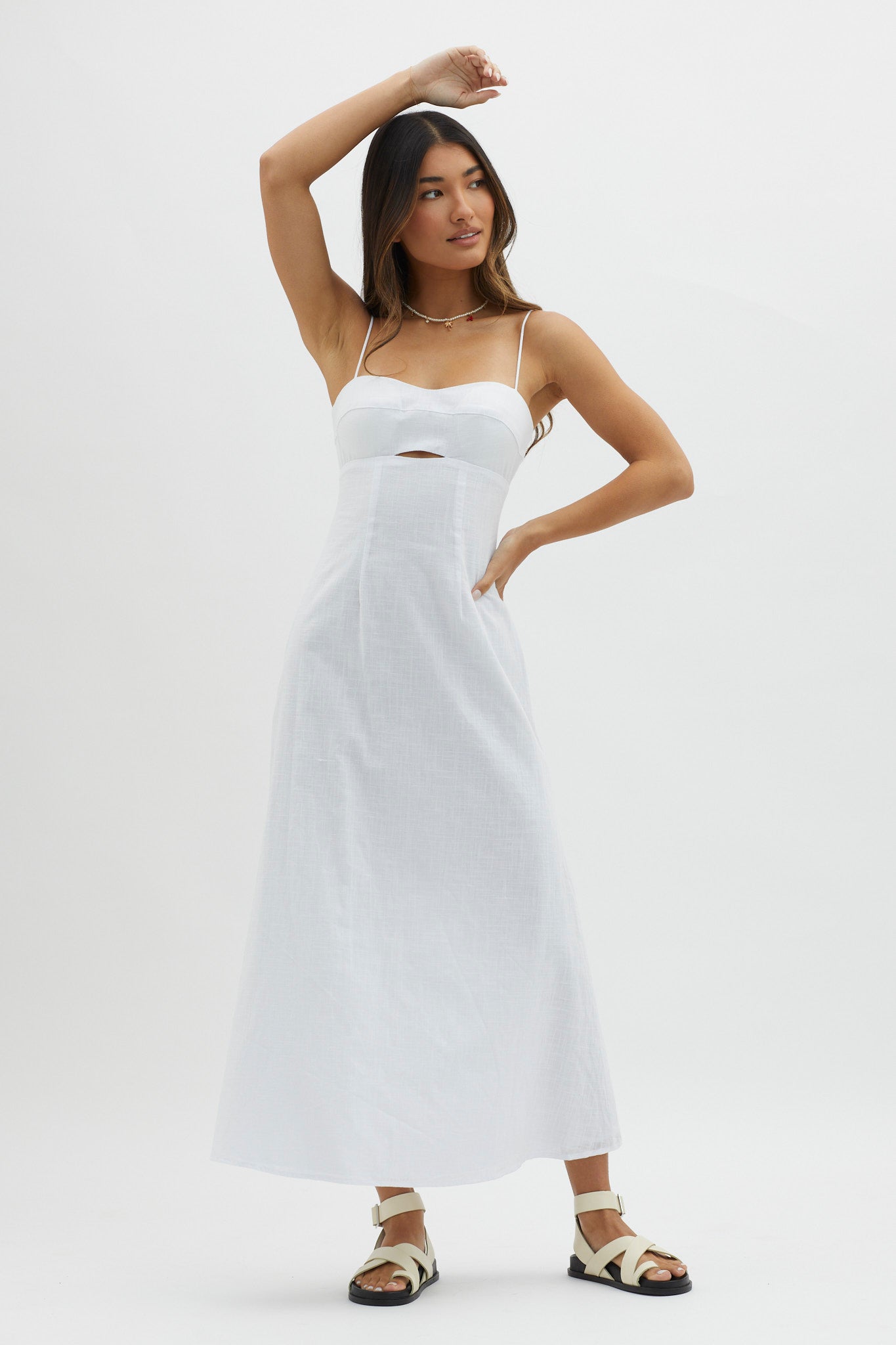 Be Yourself Keyhole Bust Maxi Dress White-Fable Dress