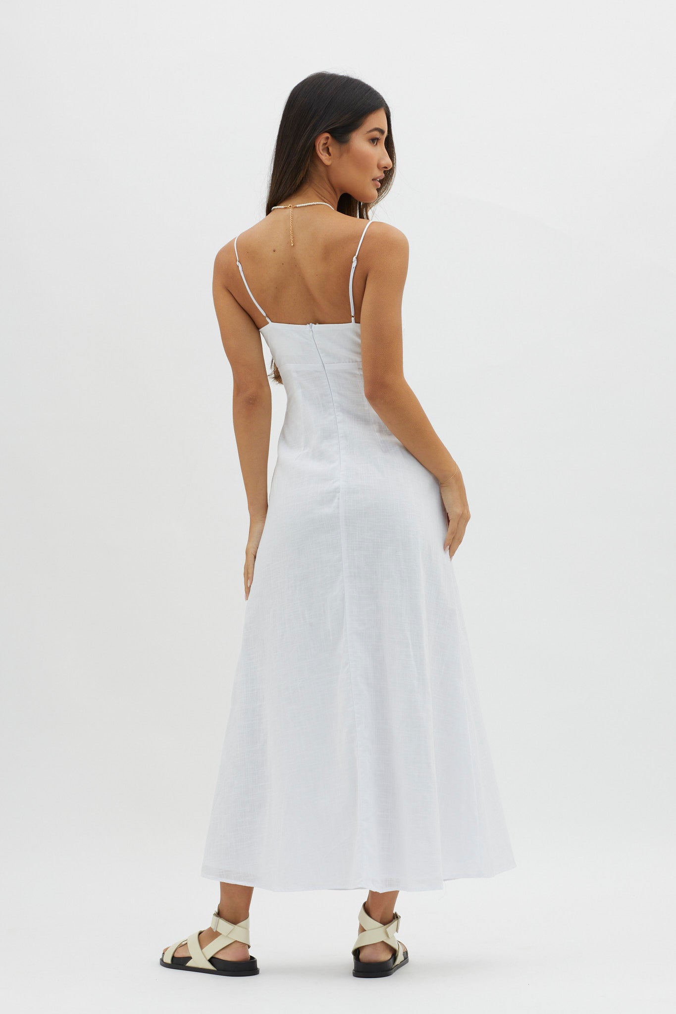 Be Yourself Keyhole Bust Maxi Dress White-Fable Dress